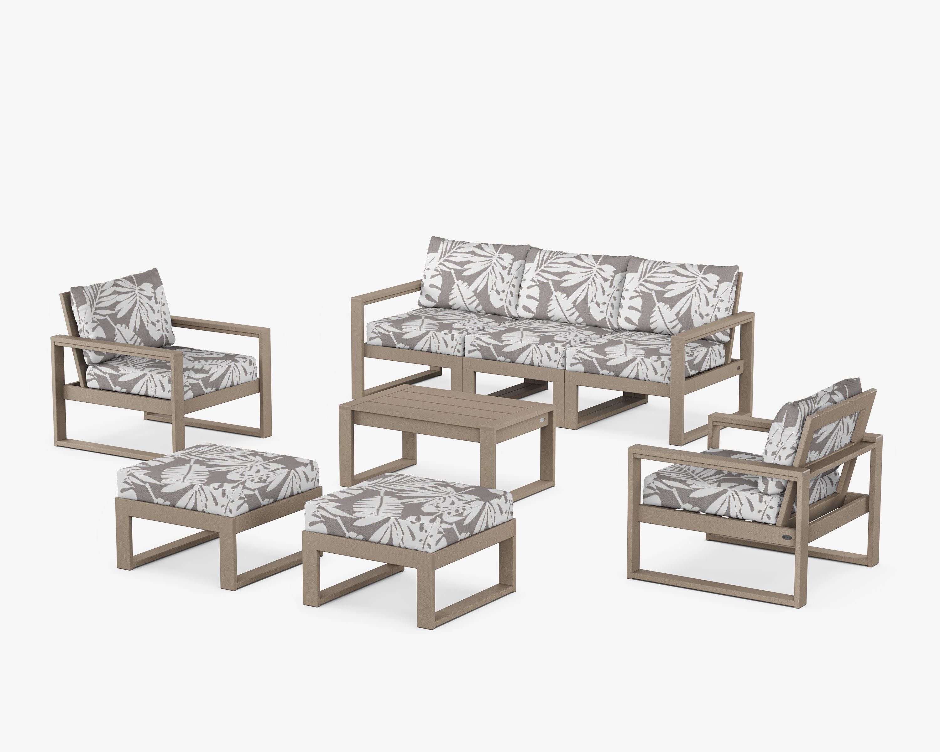 EDGE Sectional 8-Piece Lounge Sofa Set in Vintage Sahara / Leaf Grey Mist