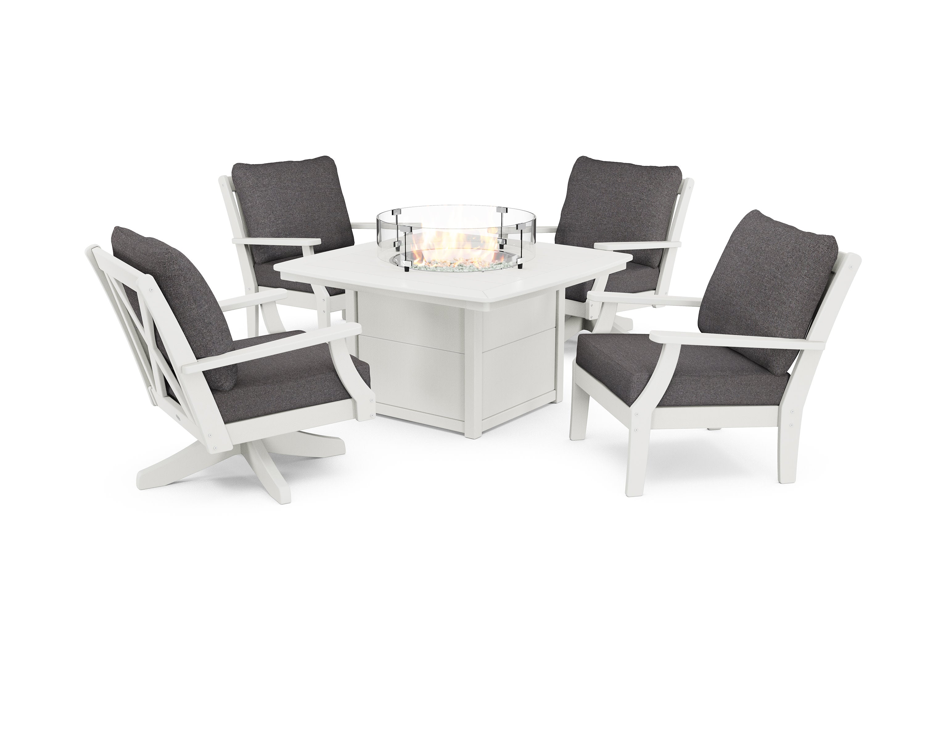 Braxton 5-Piece Deep Seating Set with Fire Table in Vintage White / Ash Charcoal