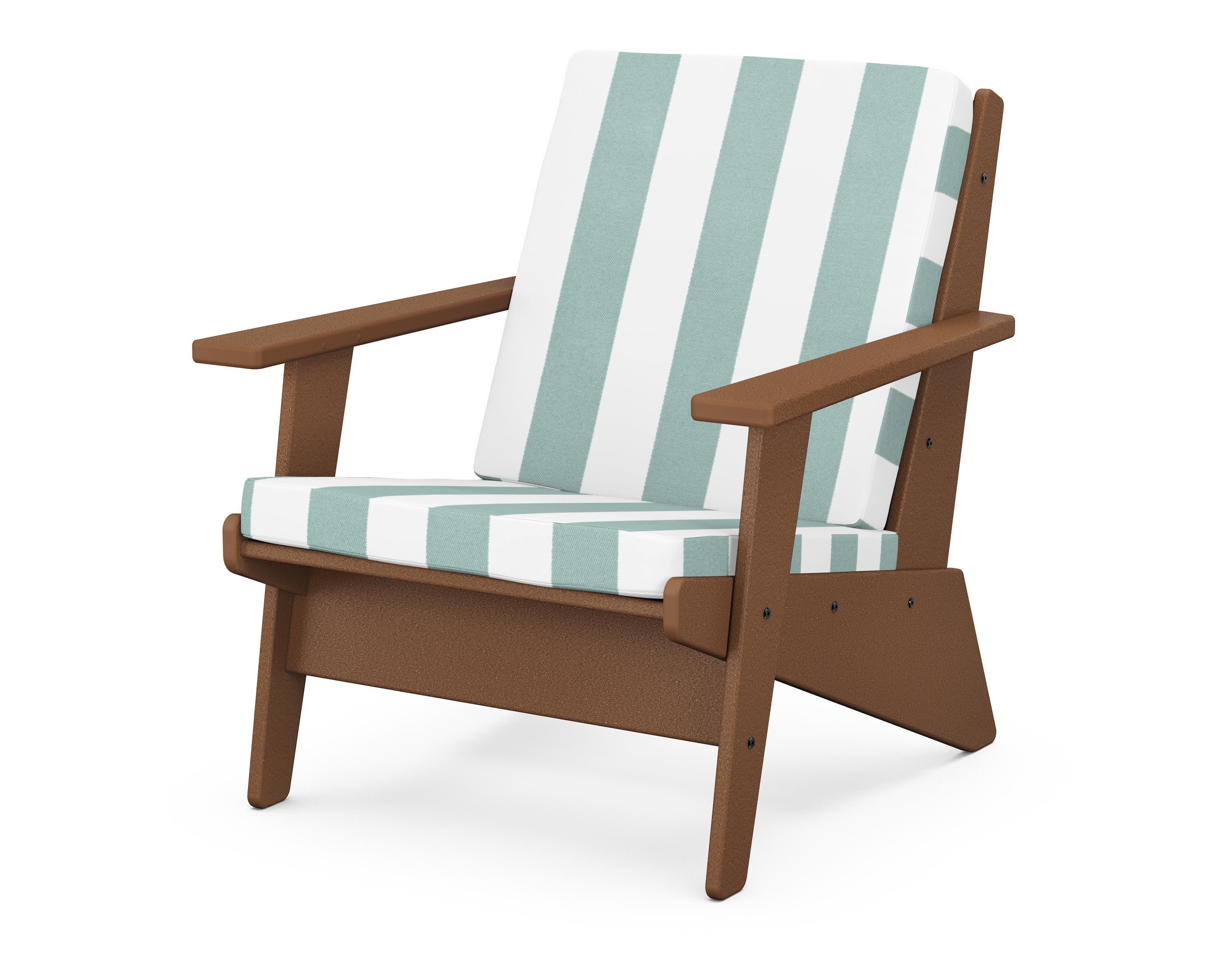 Riviera Modern Lounge Chair in Teak / Cabana Stripe Glacier Spa