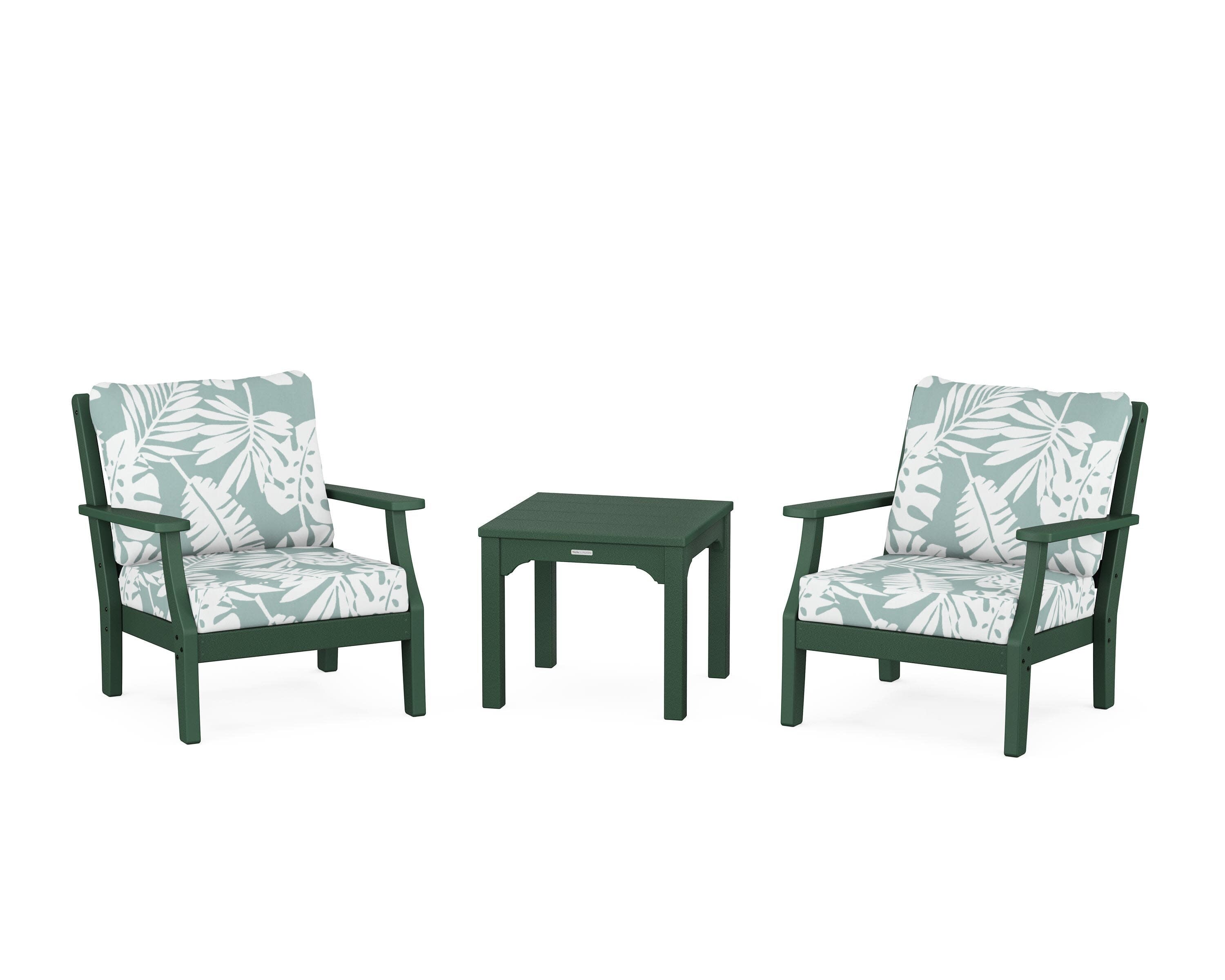 Chinoiserie 3-Piece Deep Seating Set in Green / Leaf Glacier Spa
