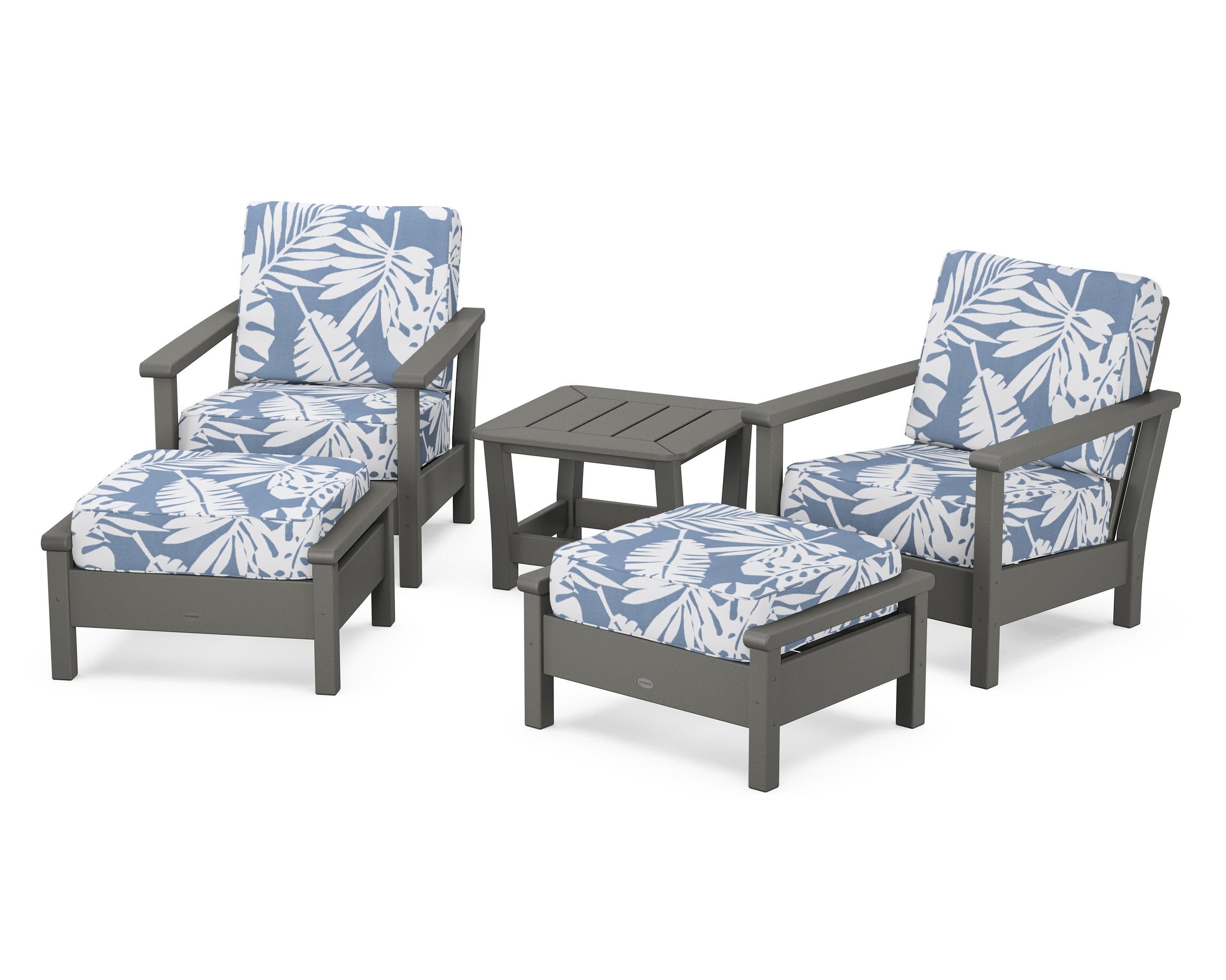 Harbour 5-Piece Deep Seating Chair Set in Slate Grey / Leaf Sky Blue