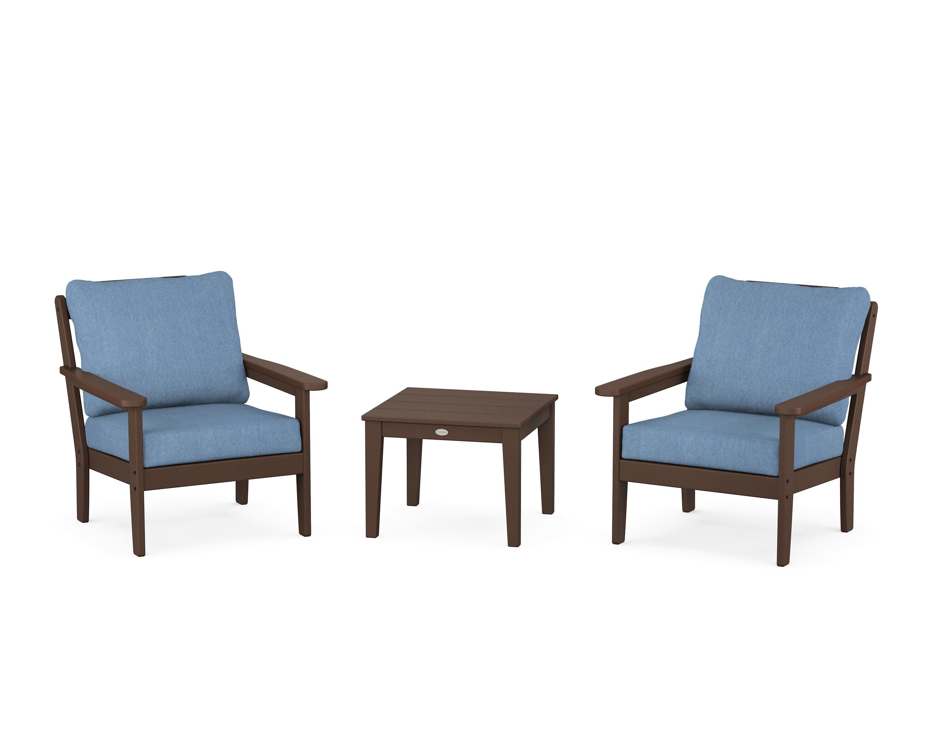 Cottage 3-Piece Deep Seating Set in Mahogany / Sky Blue
