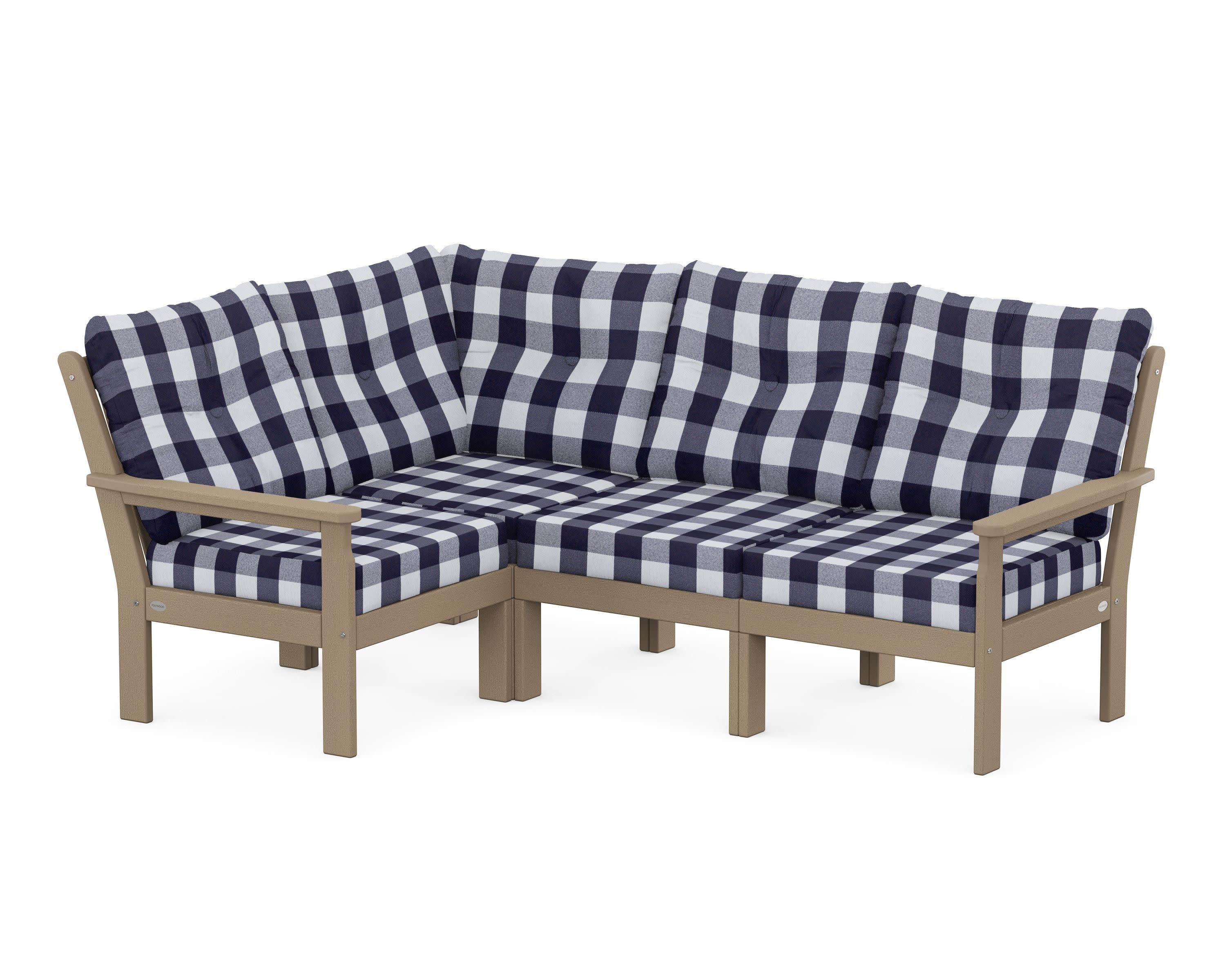 Vineyard 4-Piece Sectional in Vintage Sahara / Buffalo Plaid Navy