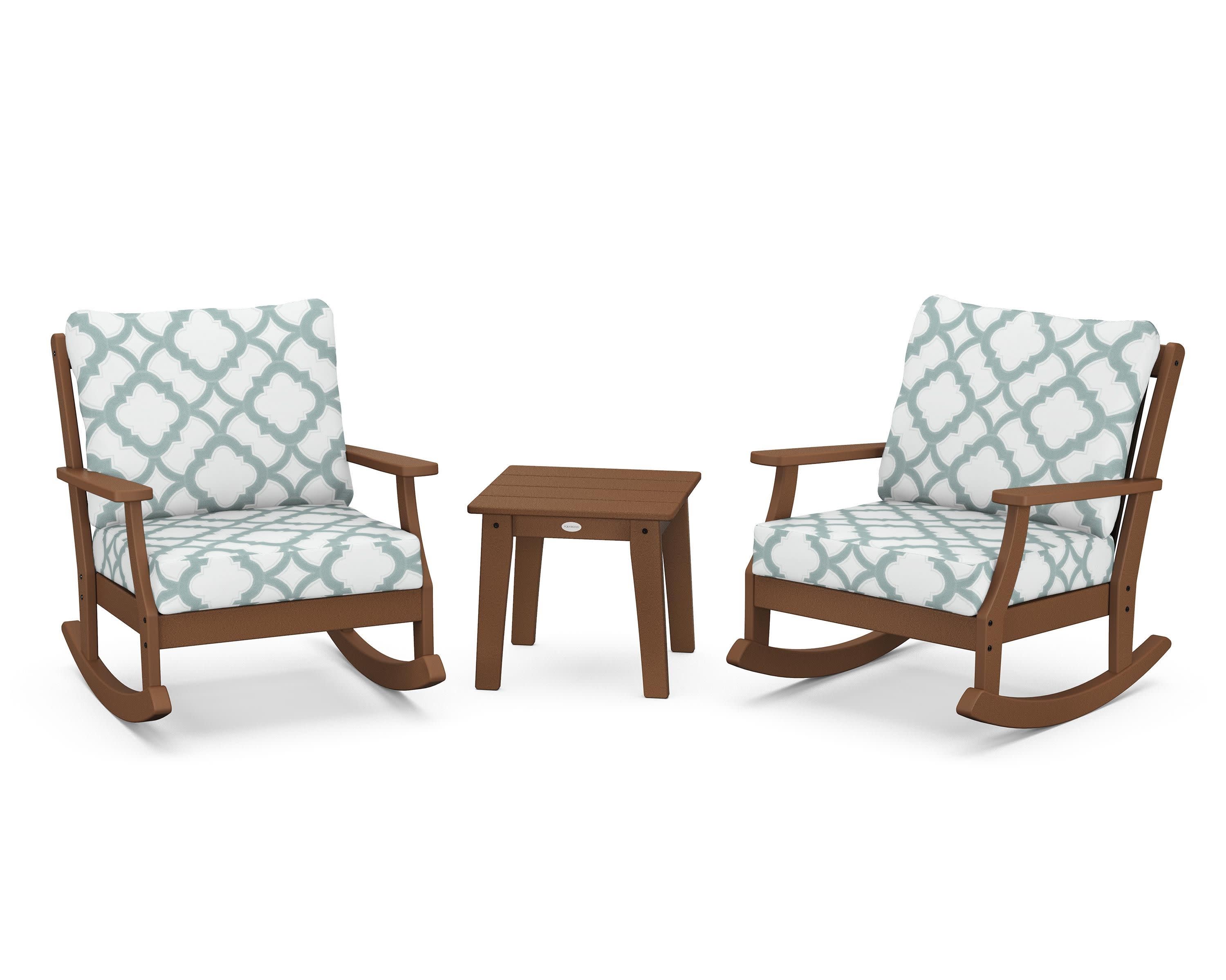 Braxton 3-Piece Deep Seating Rocker Set in Teak / Trellis Glacier Spa