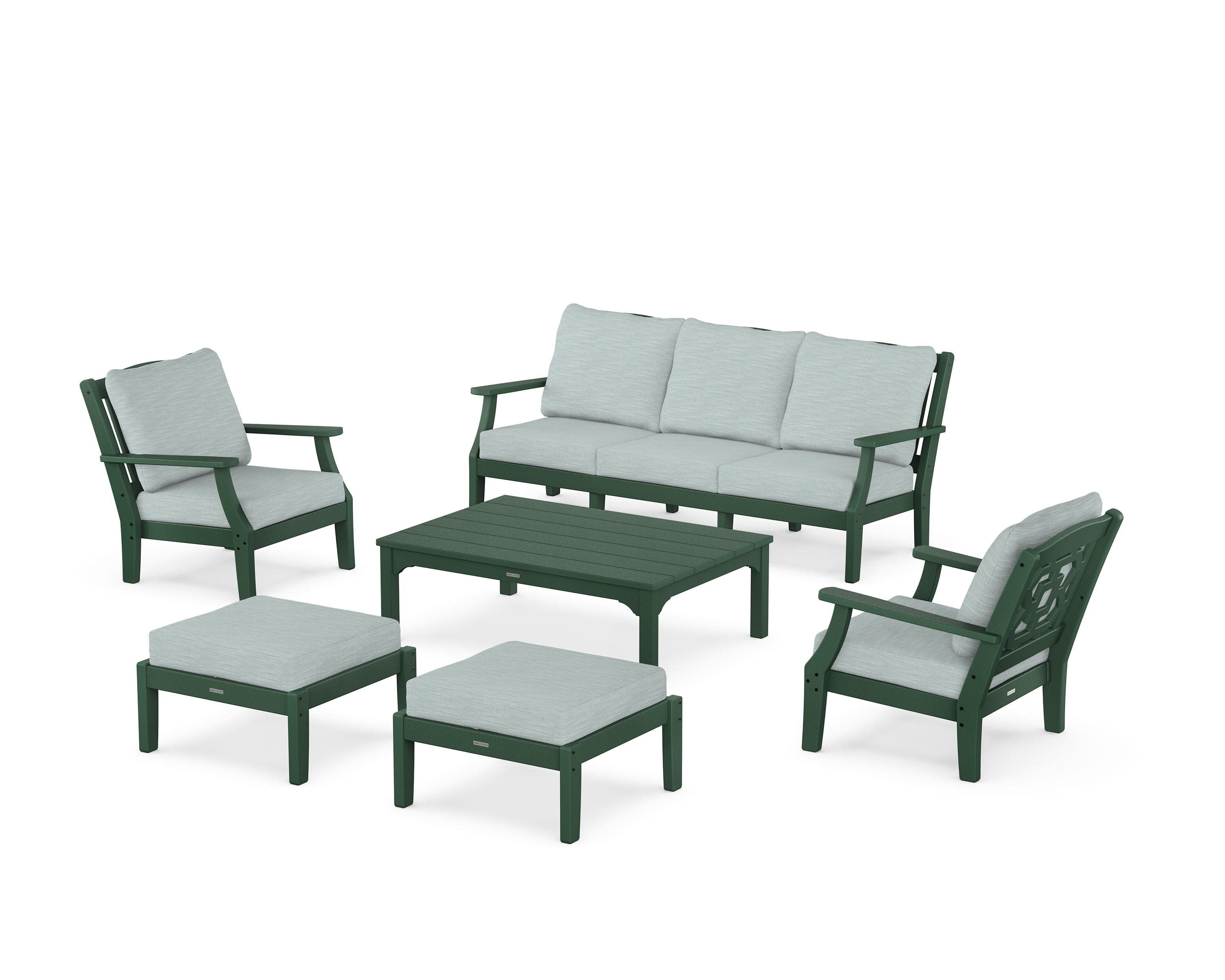 Chinoiserie 6-Piece Lounge Sofa Set in Green / Soothe Mist