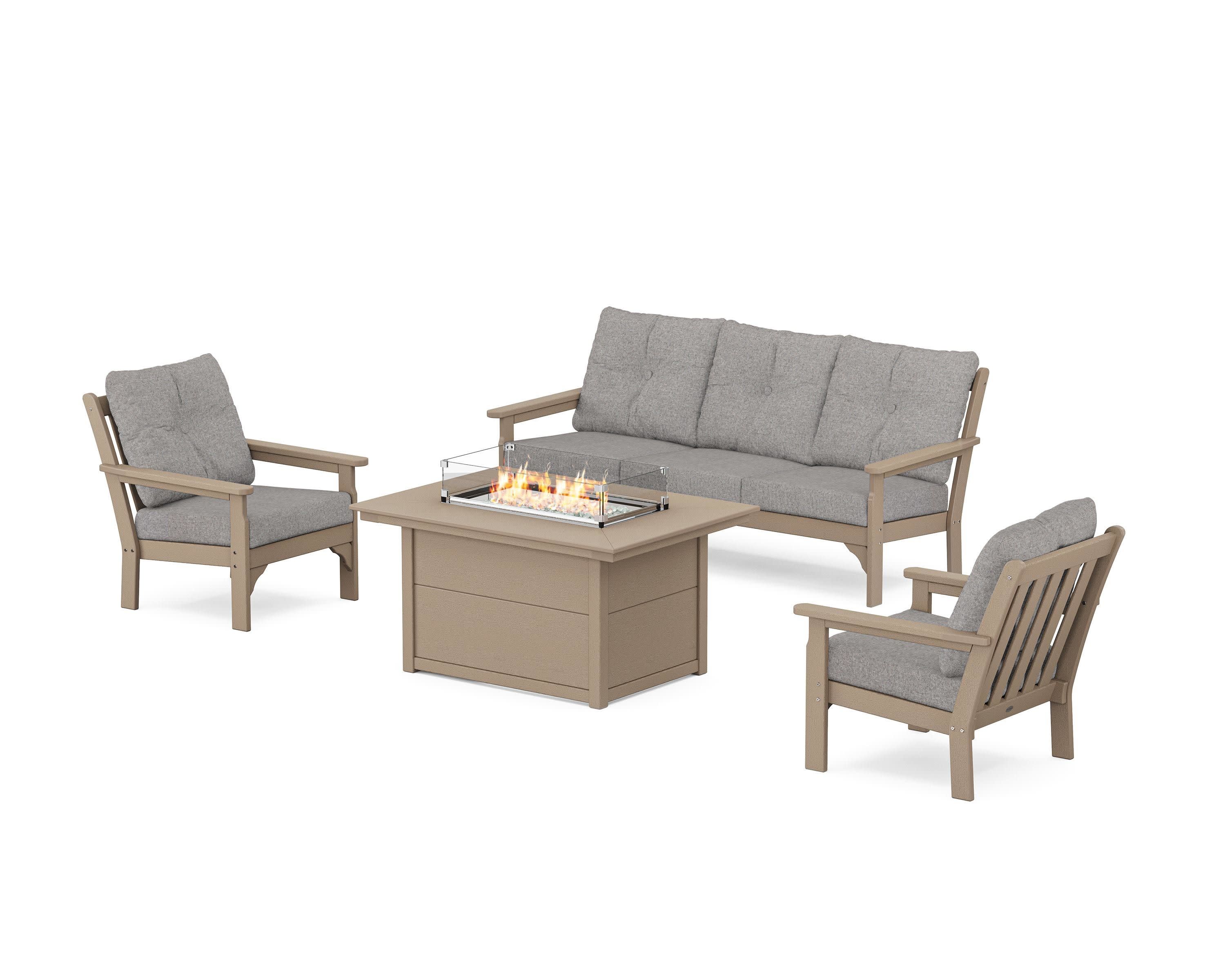 Vineyard Deep Seating Fire Pit Table Set in Vintage Sahara / Grey Mist
