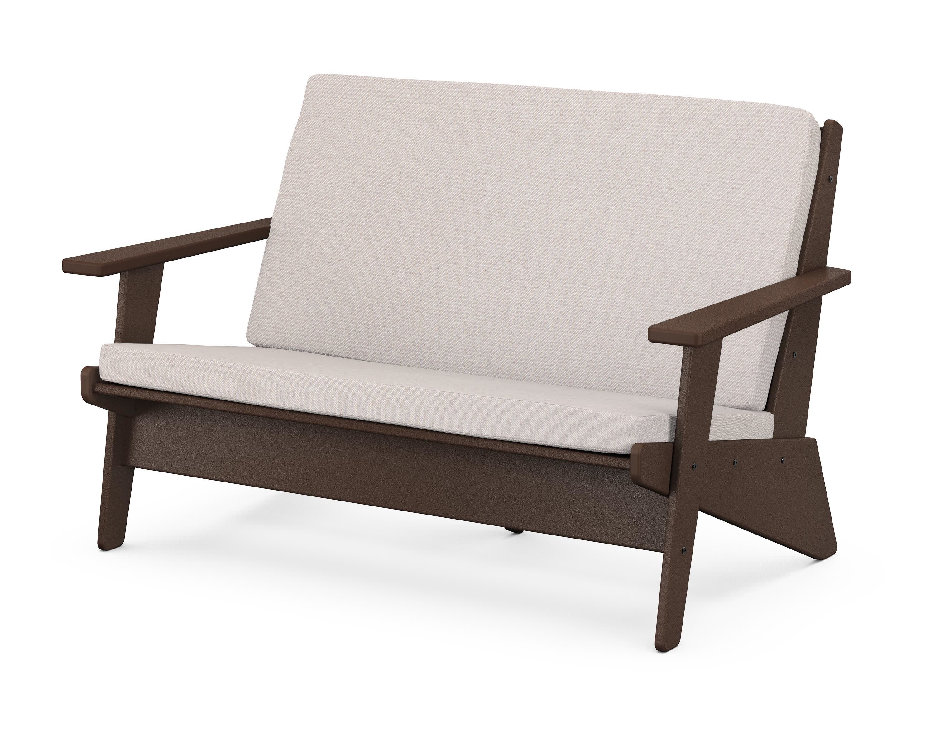 Riviera Modern Lounge Loveseat in Mahogany / Dune Burlap