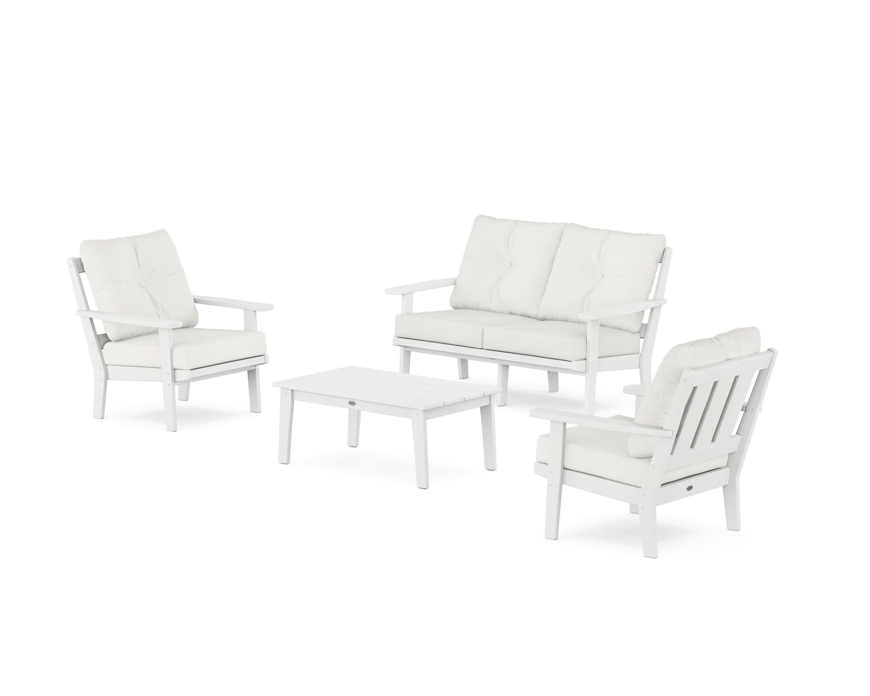 Oxford 4-Piece Deep Seating Set with Loveseat in White / Natural Linen
