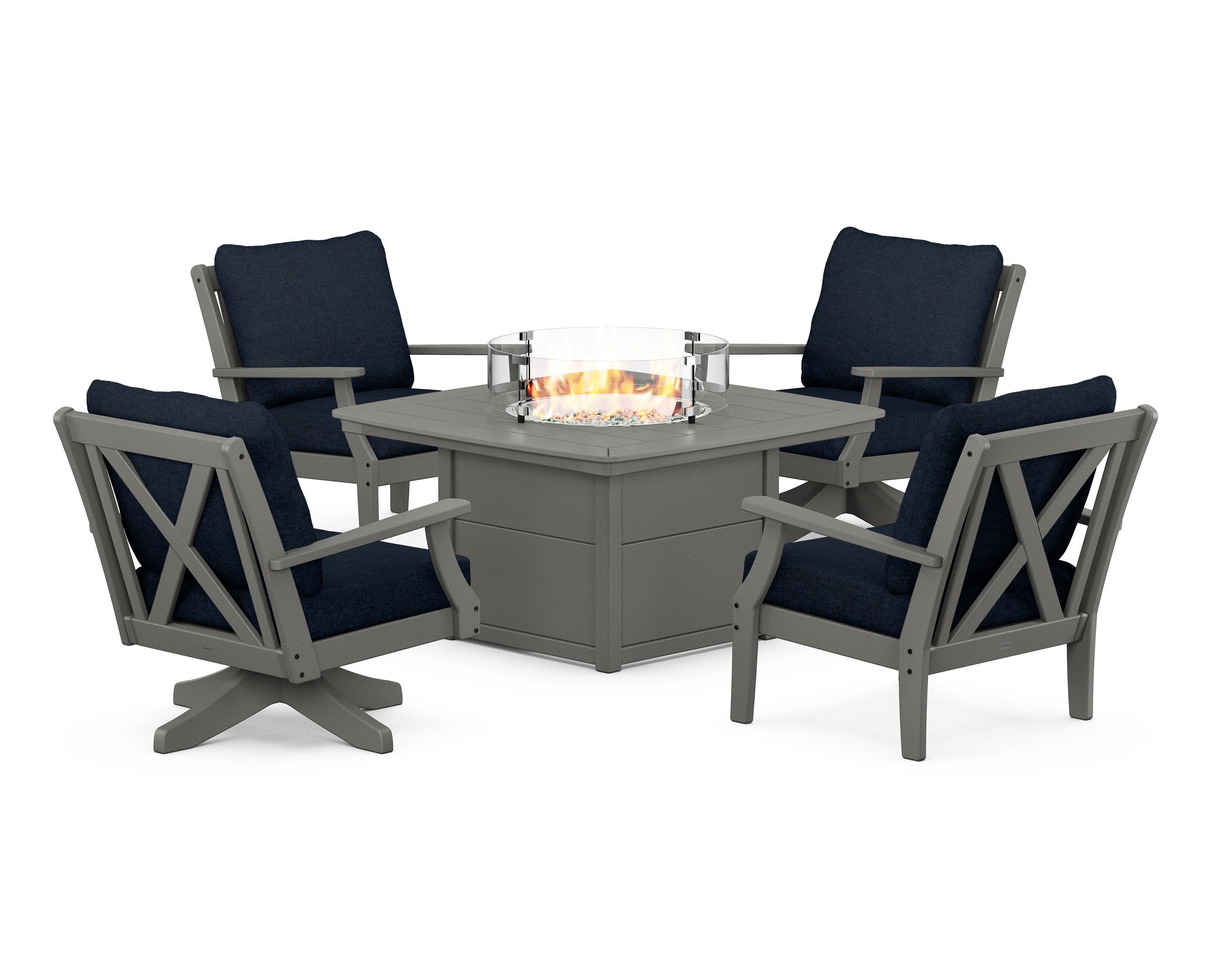 Braxton 5-Piece Deep Seating Set with Fire Table in Slate Grey / Marine Indigo