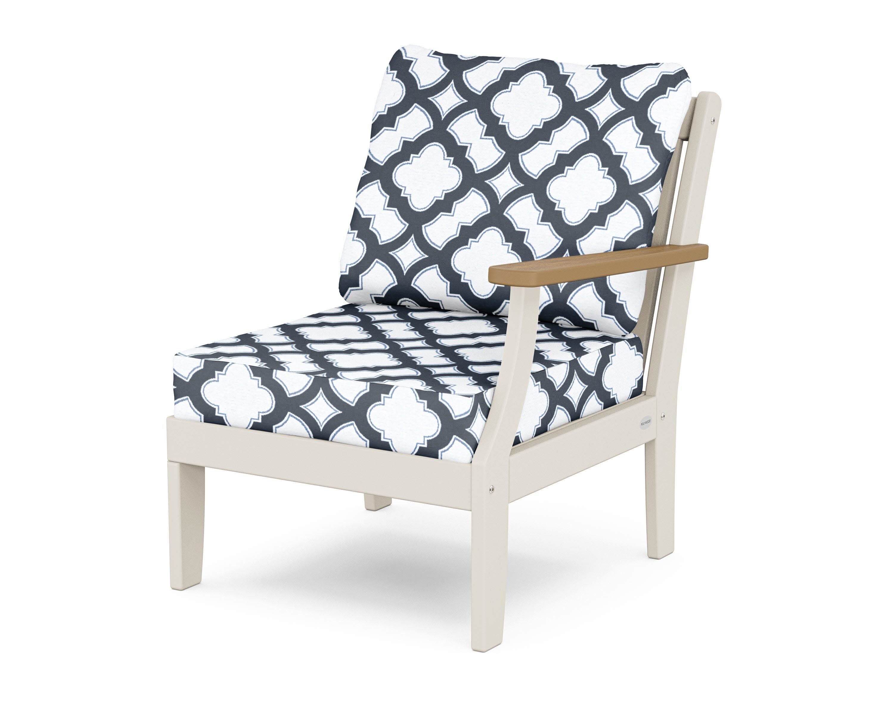 Braxton Modular Right Arm Chair in Sand / Natural / Trellis Marine Indigo
