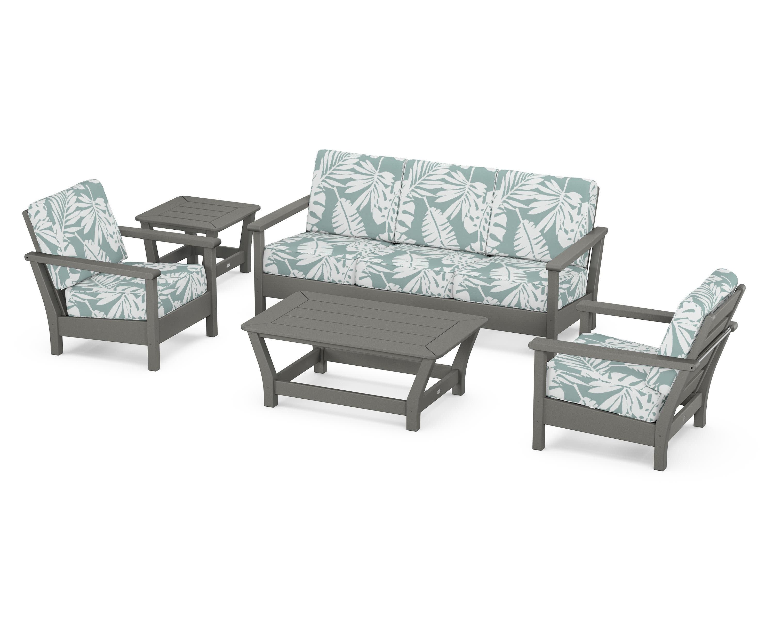 Harbour 5-Piece Deep Seating Set in Slate Grey / Leaf Glacier Spa