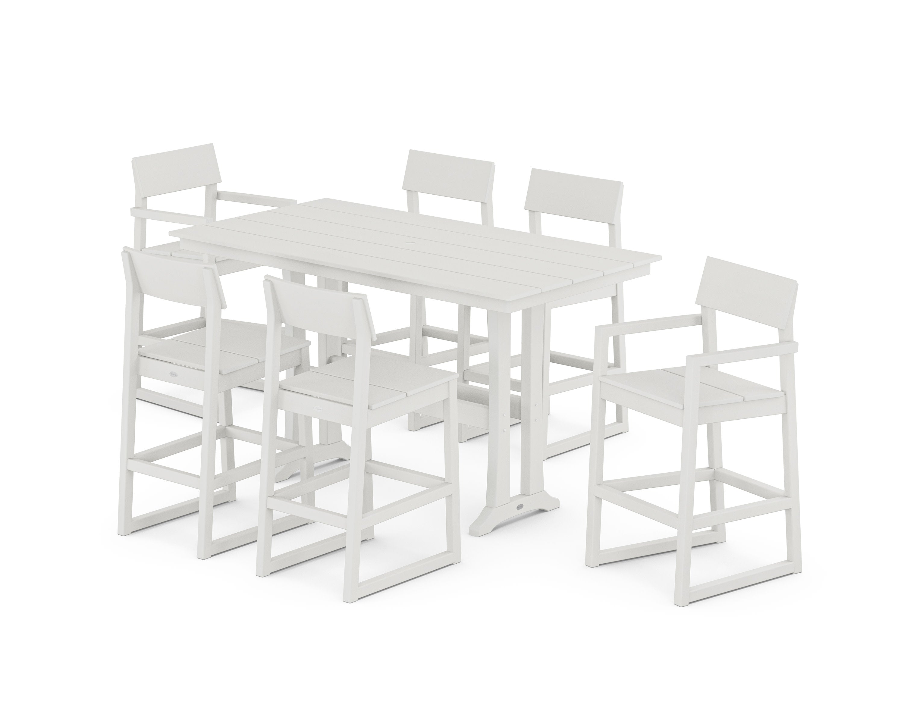 EDGE 7-Piece Farmhouse Bar Set with Trestle Legs in Vintage White
