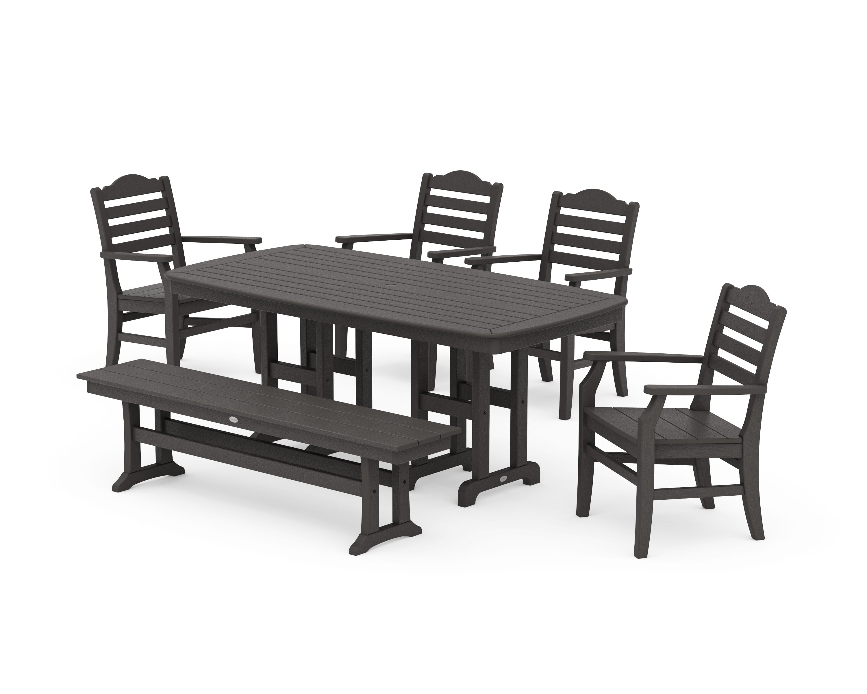 Savannah 6-Piece Farmhouse Dining Set with Bench in Vintage Coffee