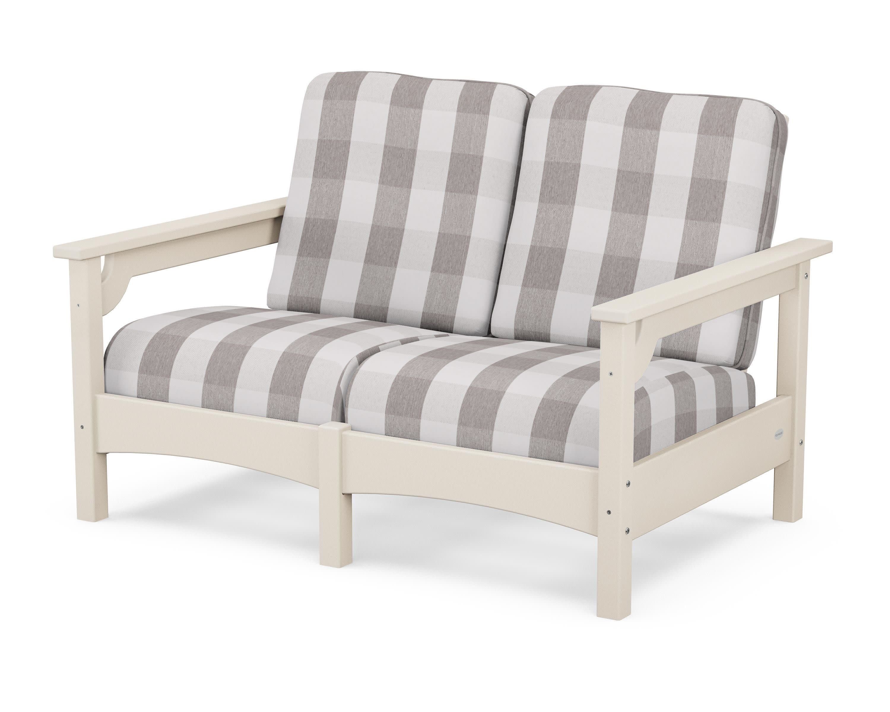 Club Loveseat in Sand / Buffalo Plaid Grey Mist