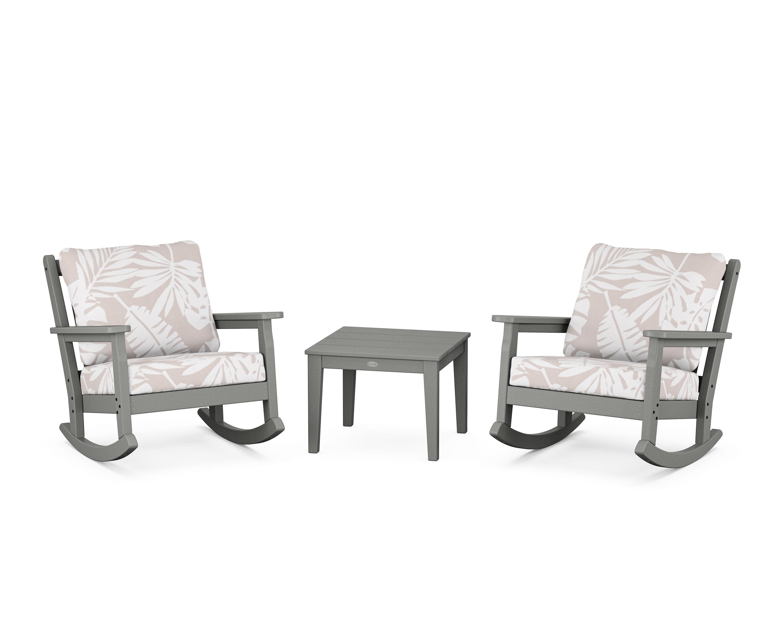 Chippendale 3-Piece Deep Seating Rocker Set in Slate Grey / Leaf Dune Burlap