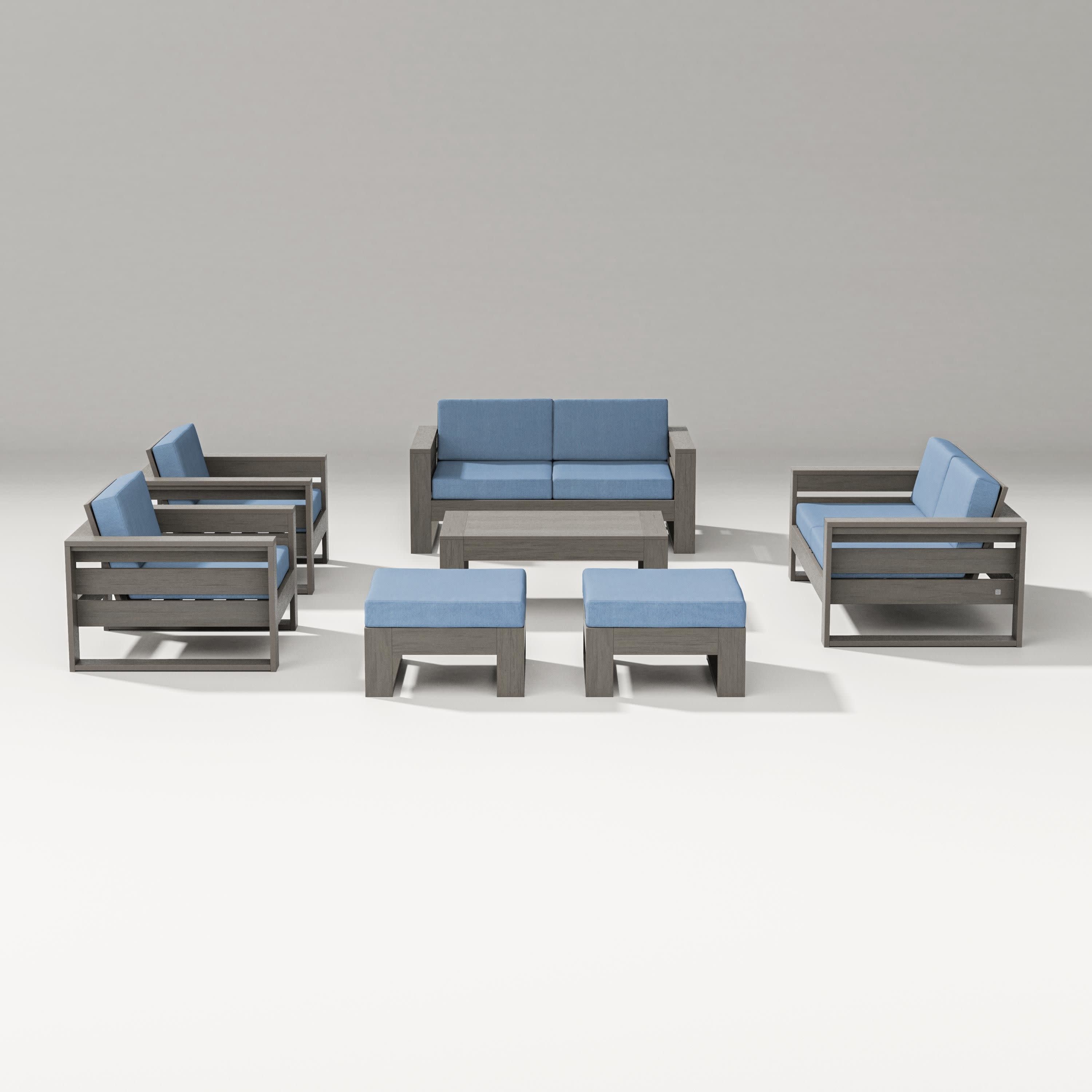 Latitude 7-Piece Lounge Loveseat Set in Driftwood / Sky Blue