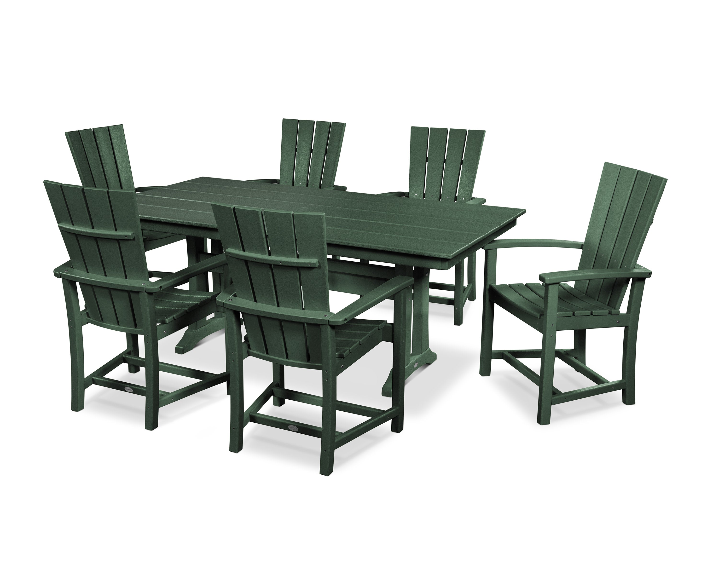 Quattro 7-Piece Farmhouse Dining Set with Trestle Legs in Green
