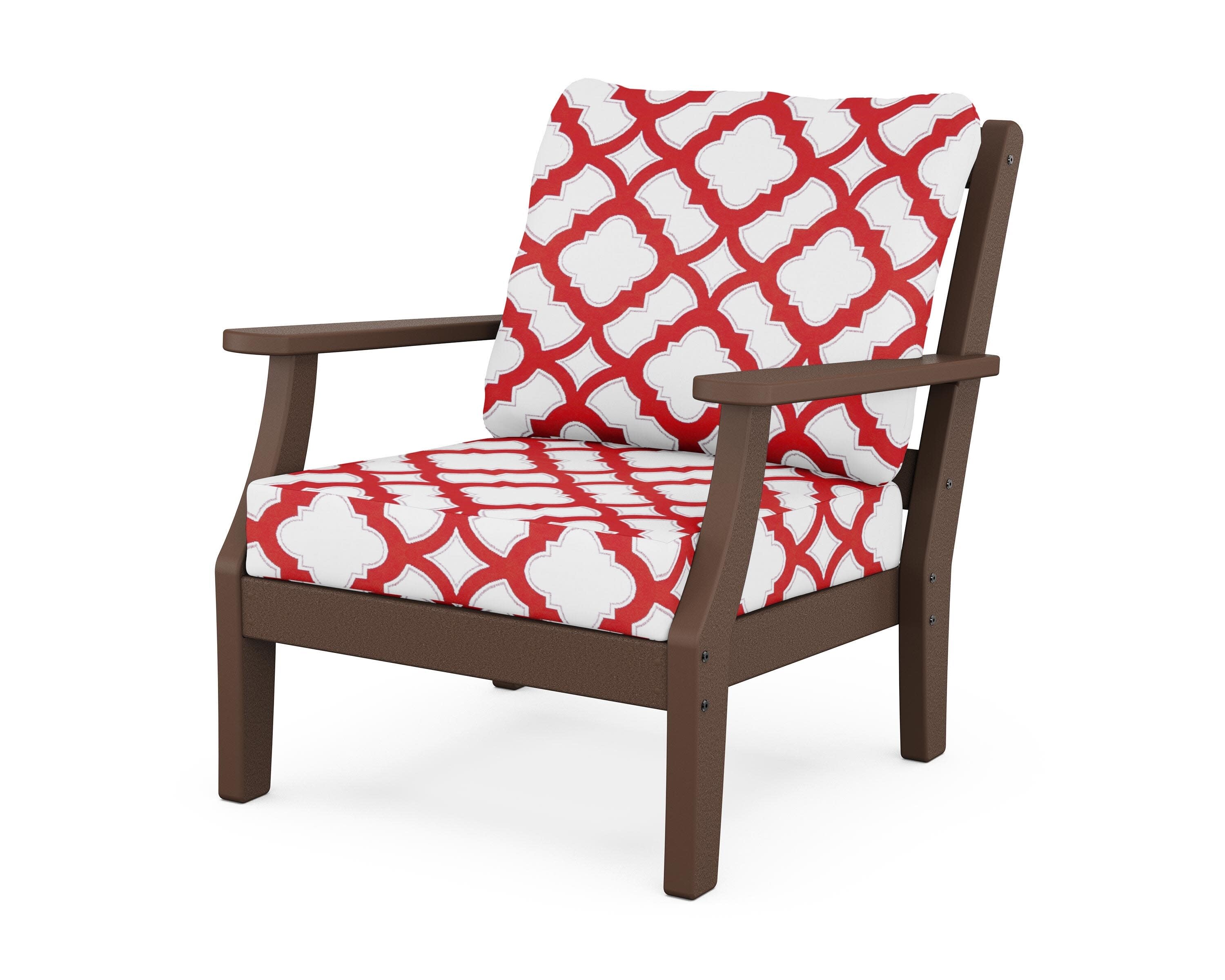 Chinoiserie Deep Seating Chair in Mahogany / Trellis Crimson