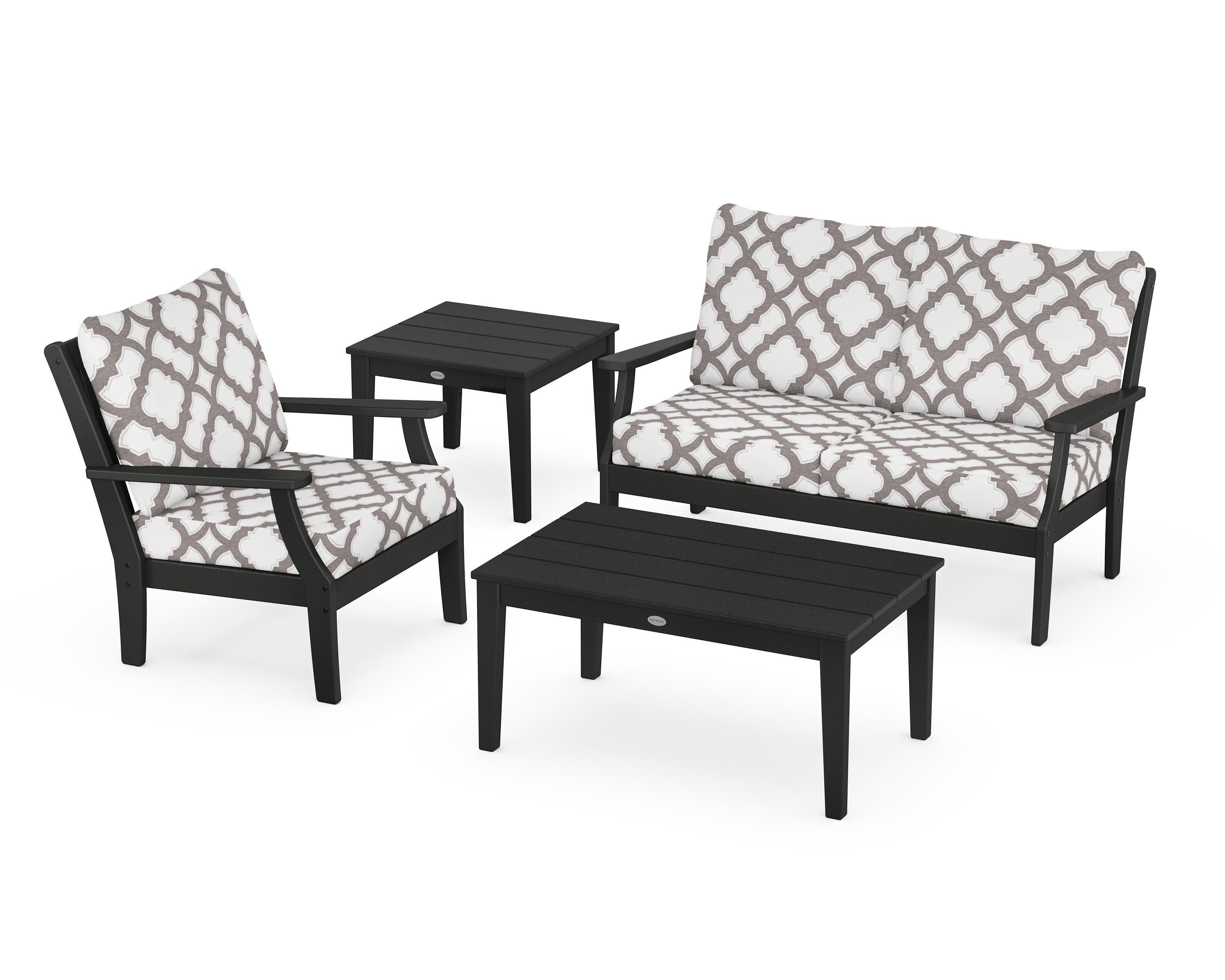 Braxton 4-Piece Deep Seating Set in Black / Trellis Grey Mist