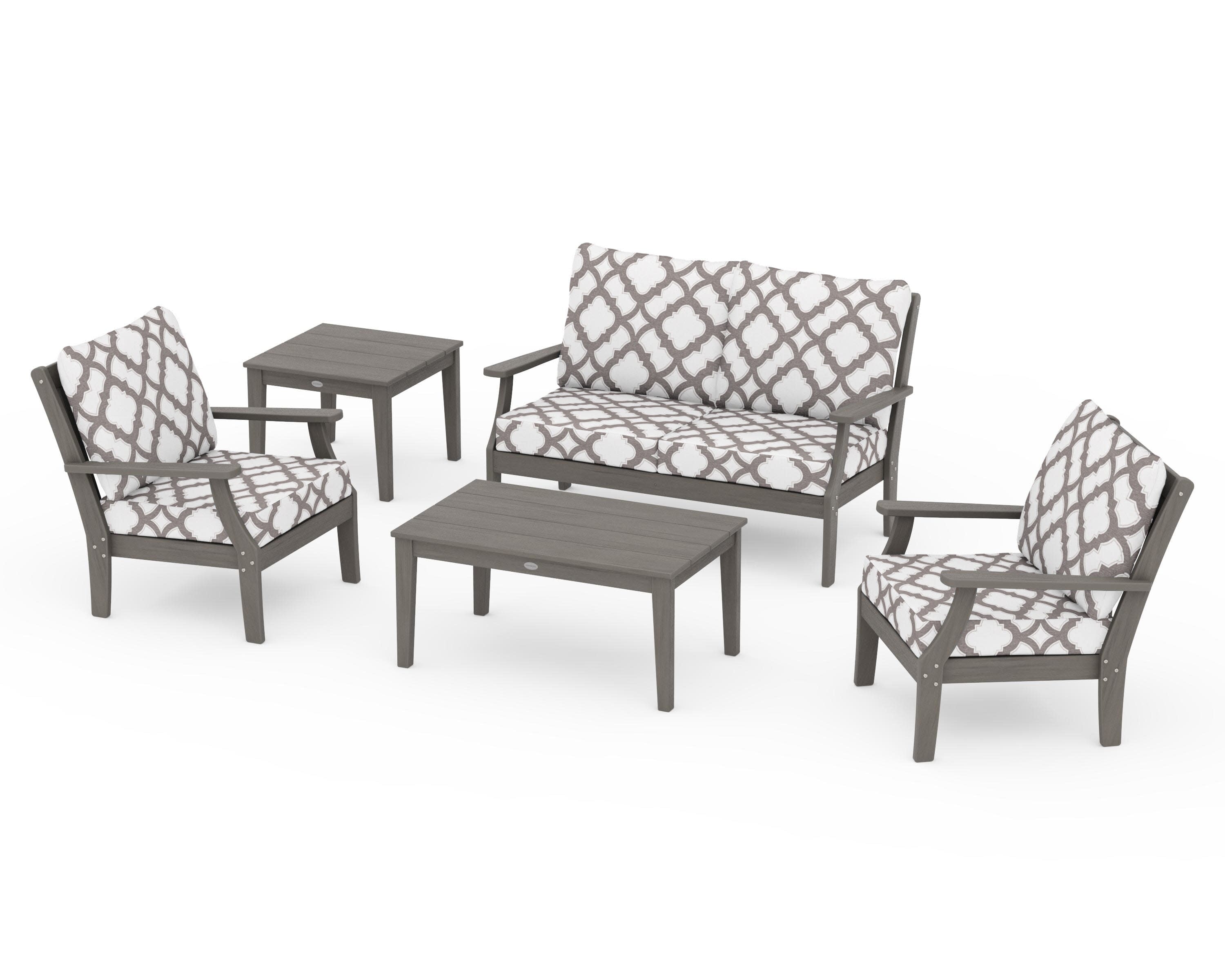 Braxton 5-Piece Deep Seating Set in Driftwood / Trellis Grey Mist
