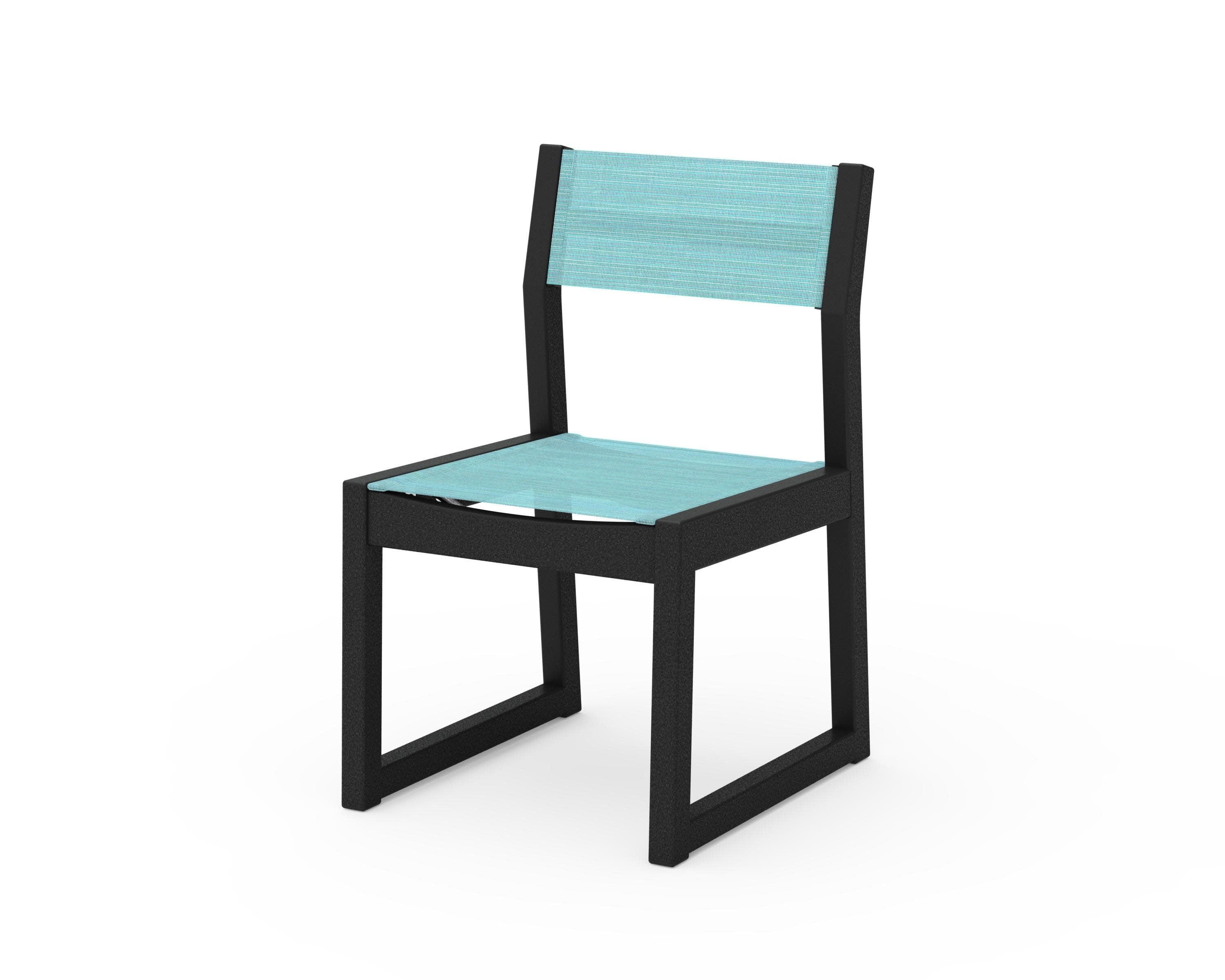 EDGE Sling Dining Side Chair in Black / Dupioni Aquamarine Sling
