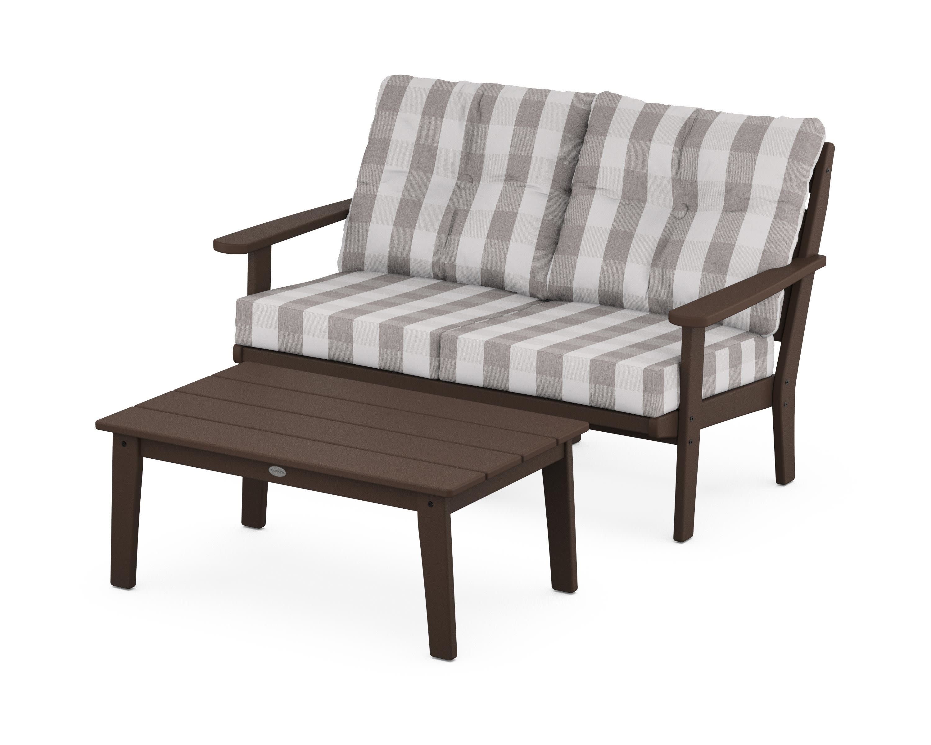 Lakeside 2-Piece Lounge Loveseat Set in Mahogany / Buffalo Plaid Grey Mist