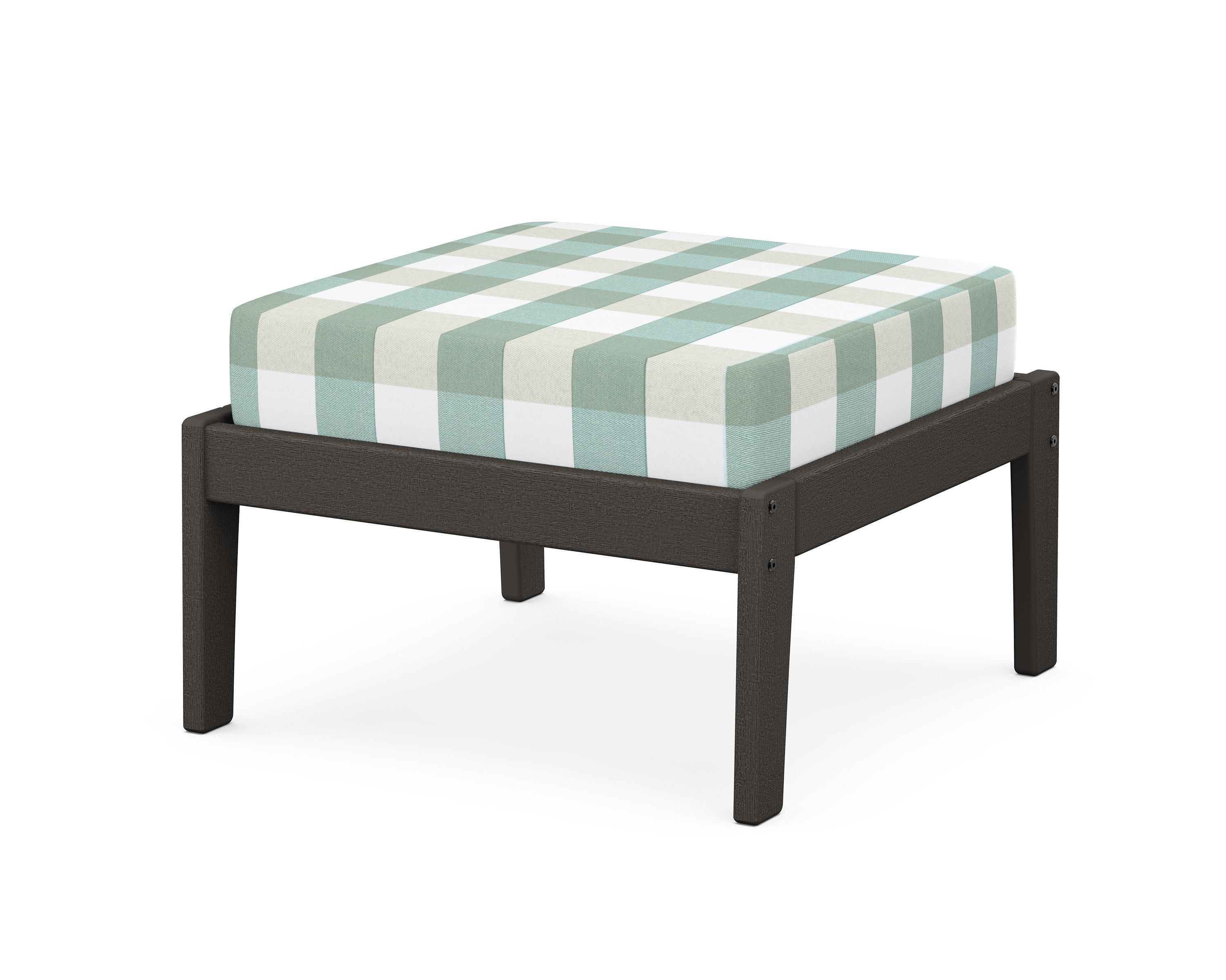 Deep Seating Ottoman in Vintage Coffee / Buffalo Plaid Glacier Spa