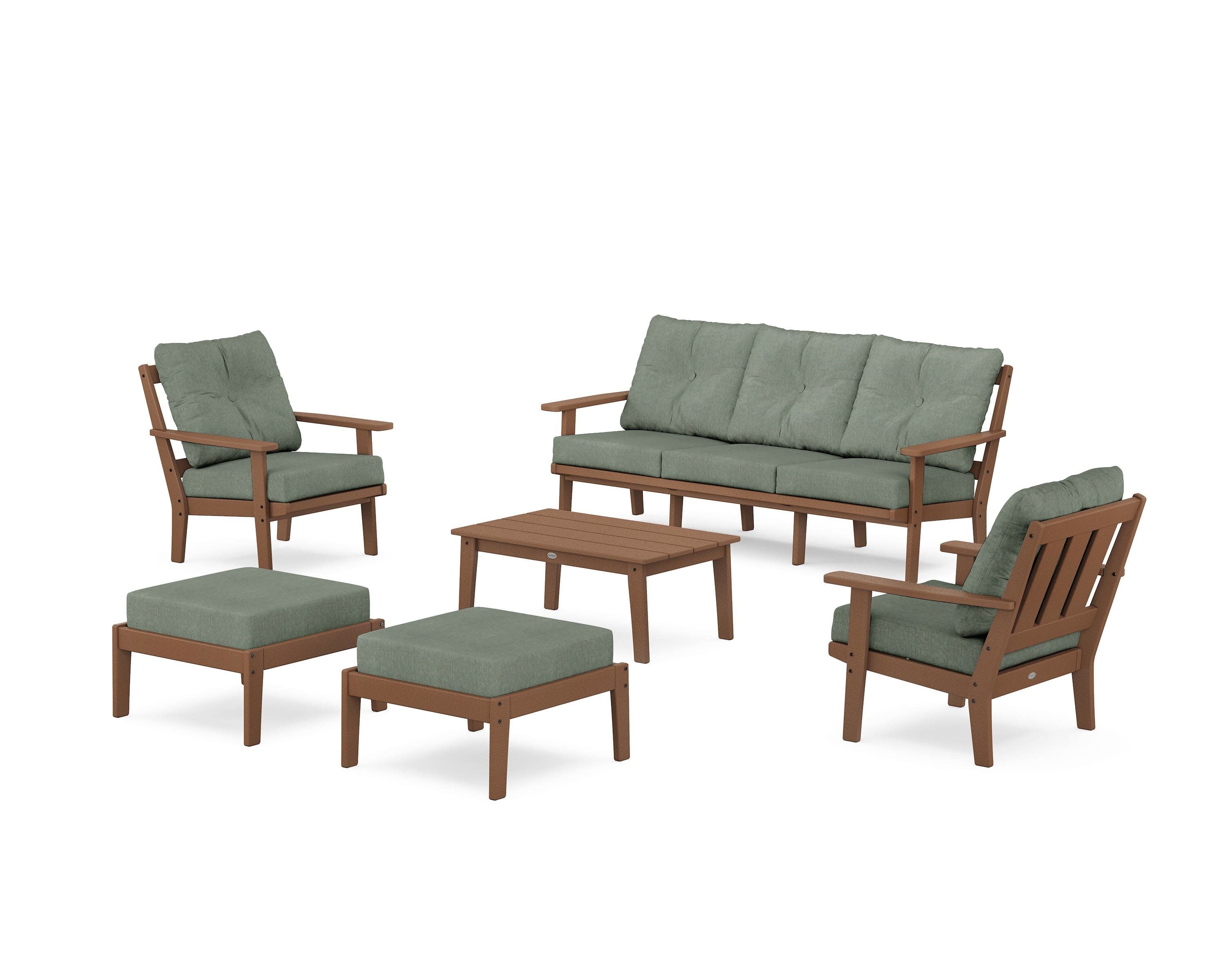 Oxford 6-Piece Lounge Sofa Set in Teak / Cast Sage