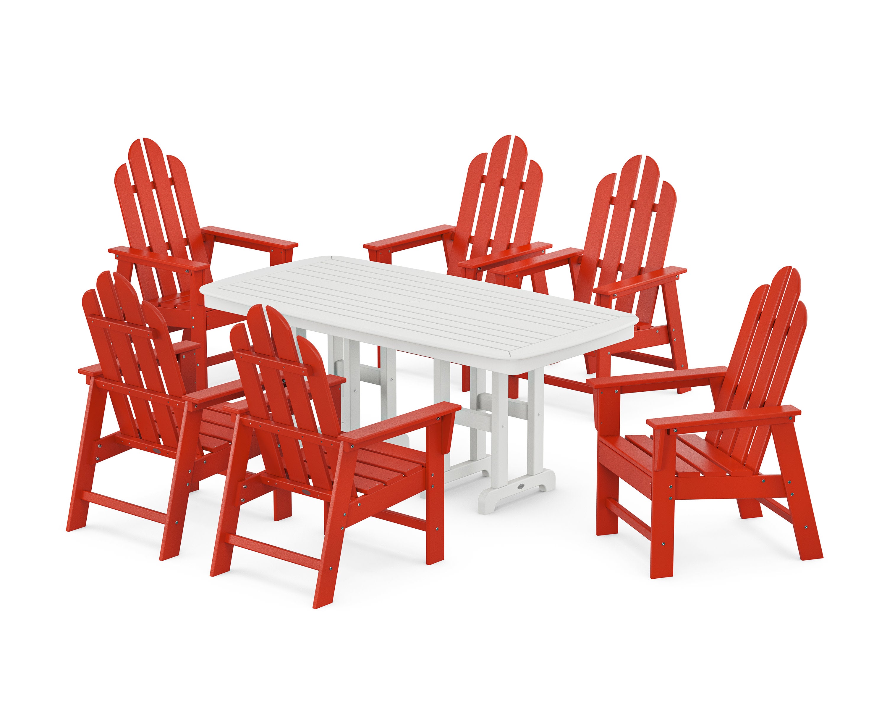 Long Island 7-Piece Dining Set in Sunset Red / White