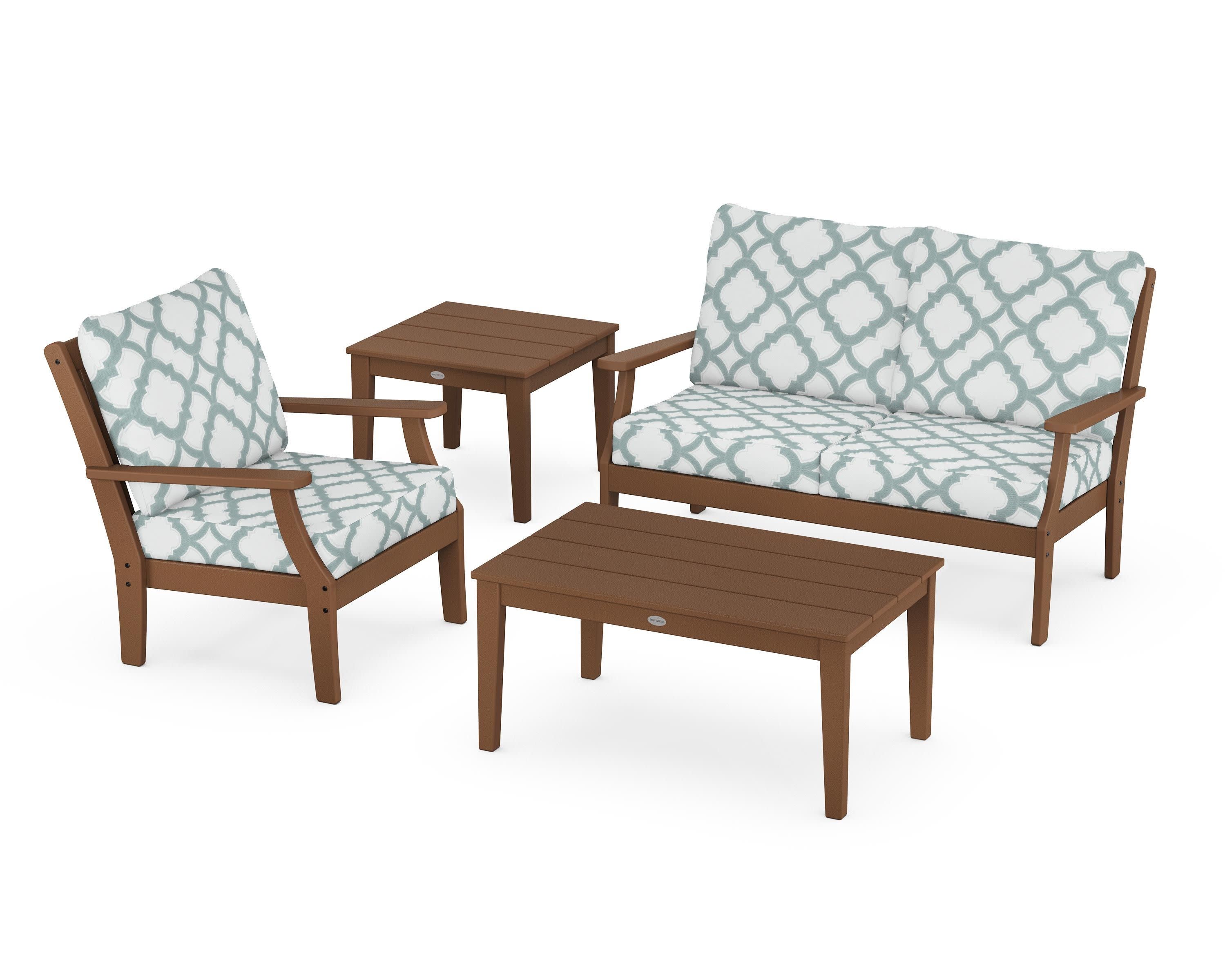 Braxton 4-Piece Deep Seating Set in Teak / Trellis Glacier Spa