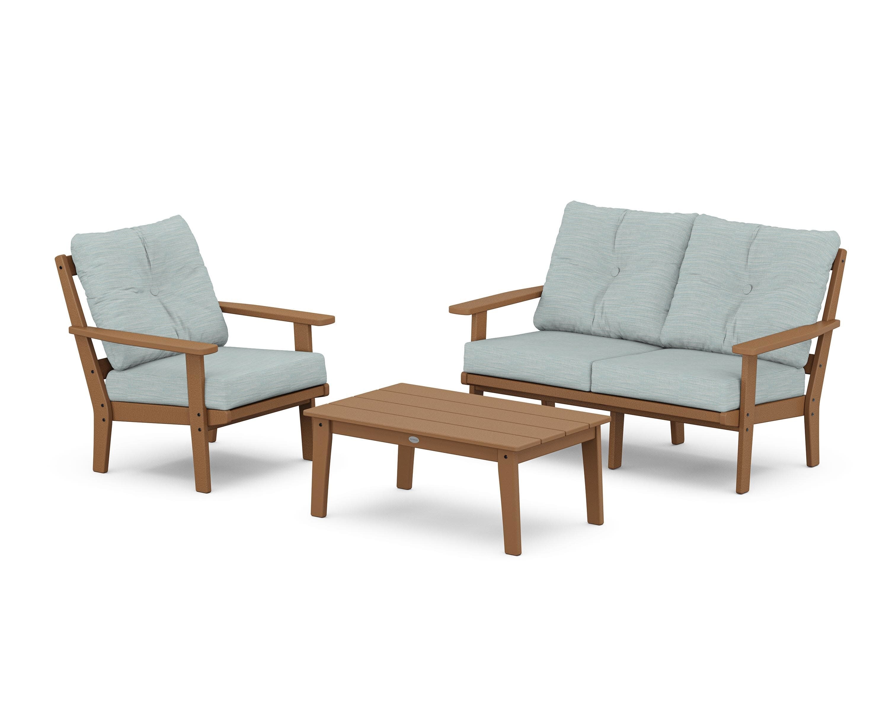 Oxford 3-Piece Deep Seating Set with Loveseat in Teak / Soothe Mist