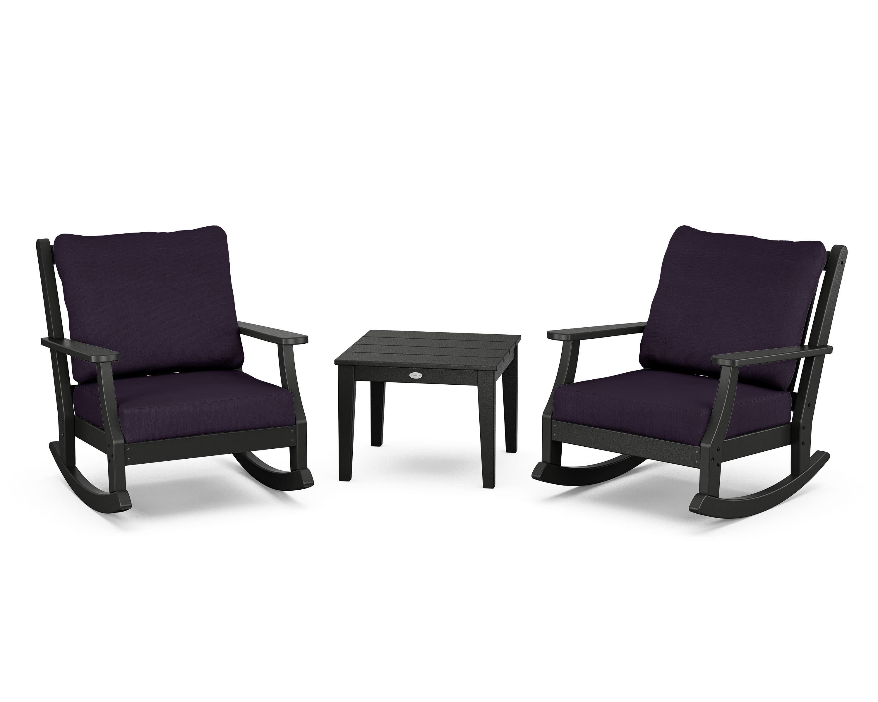 Wovendale 3-Piece Deep Seating Rocker Set in Black / Navy Linen