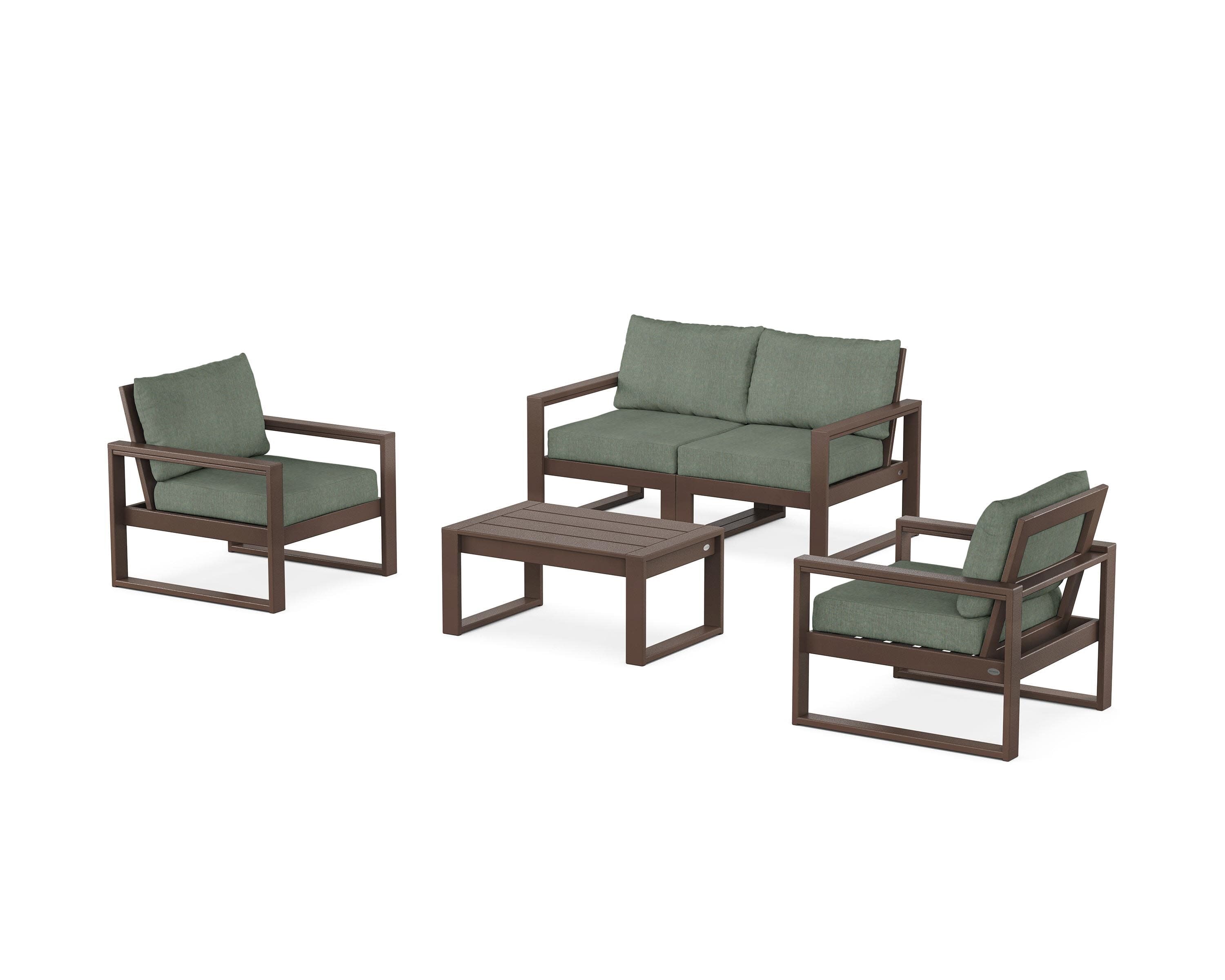 EDGE Sectional 4-Piece Deep Seating Set with Loveseat in Mahogany / Cast Sage