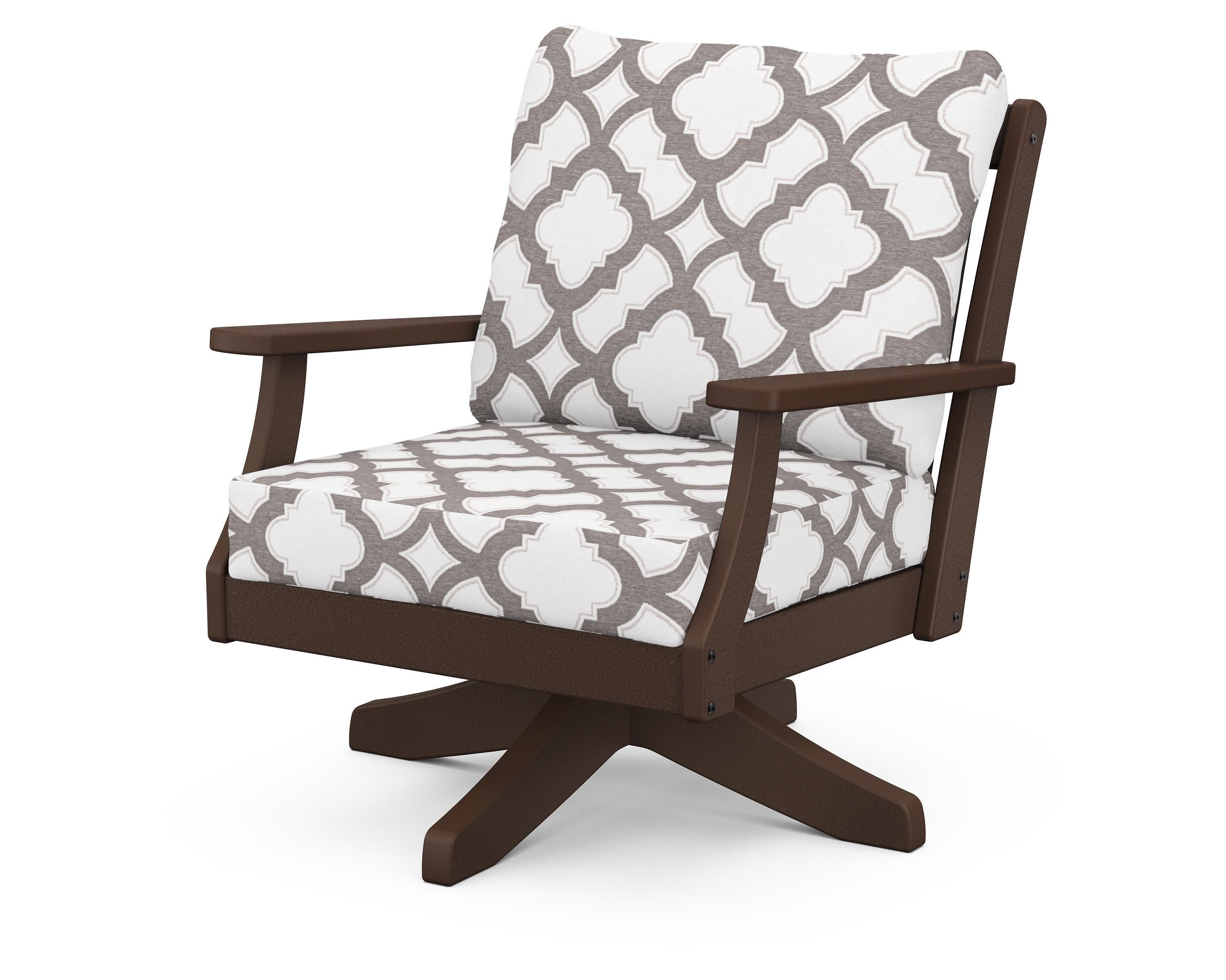 Braxton Deep Seating Swivel Chair in Mahogany / Trellis Grey Mist