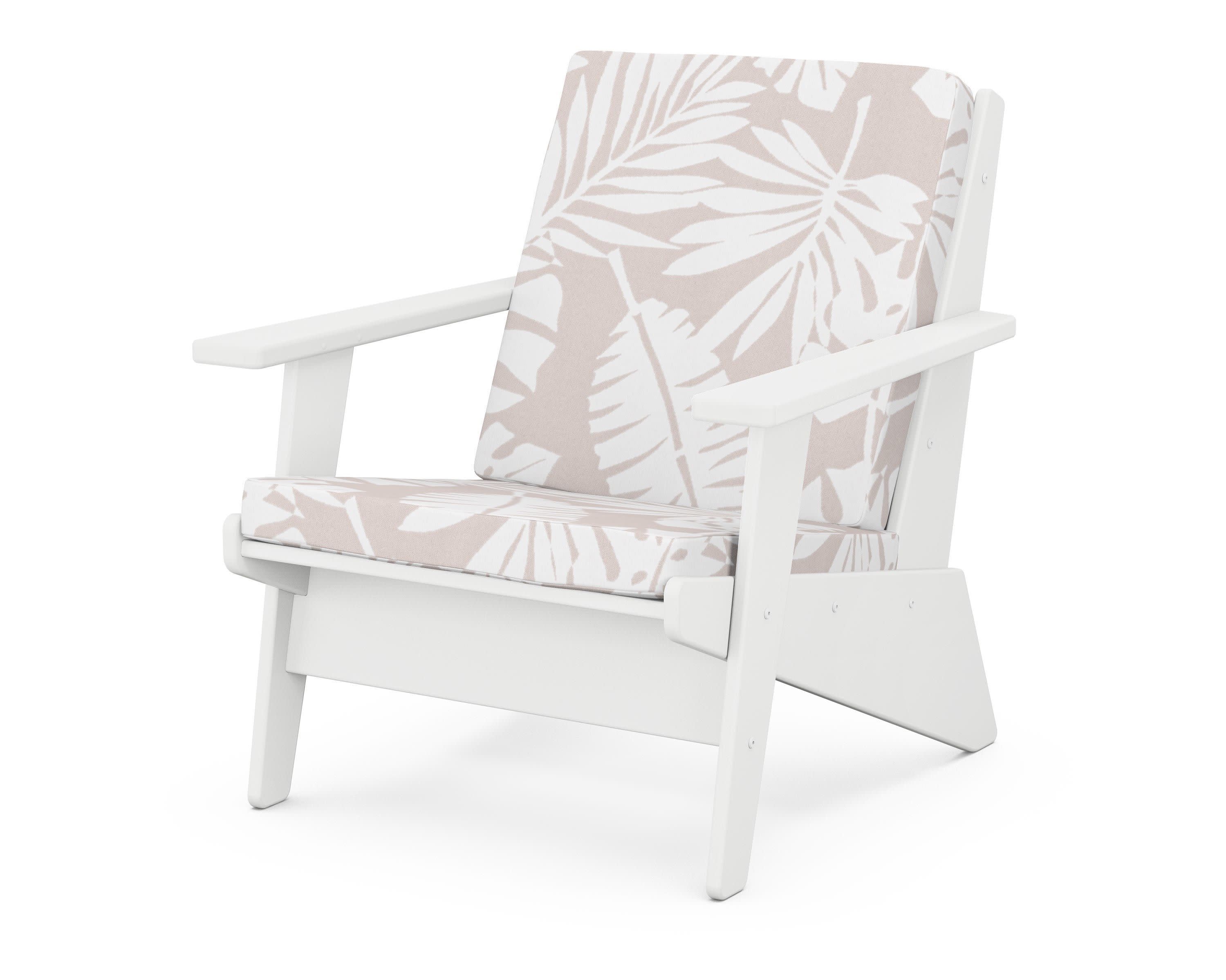 Riviera Modern Lounge Chair in White / Leaf Dune Burlap