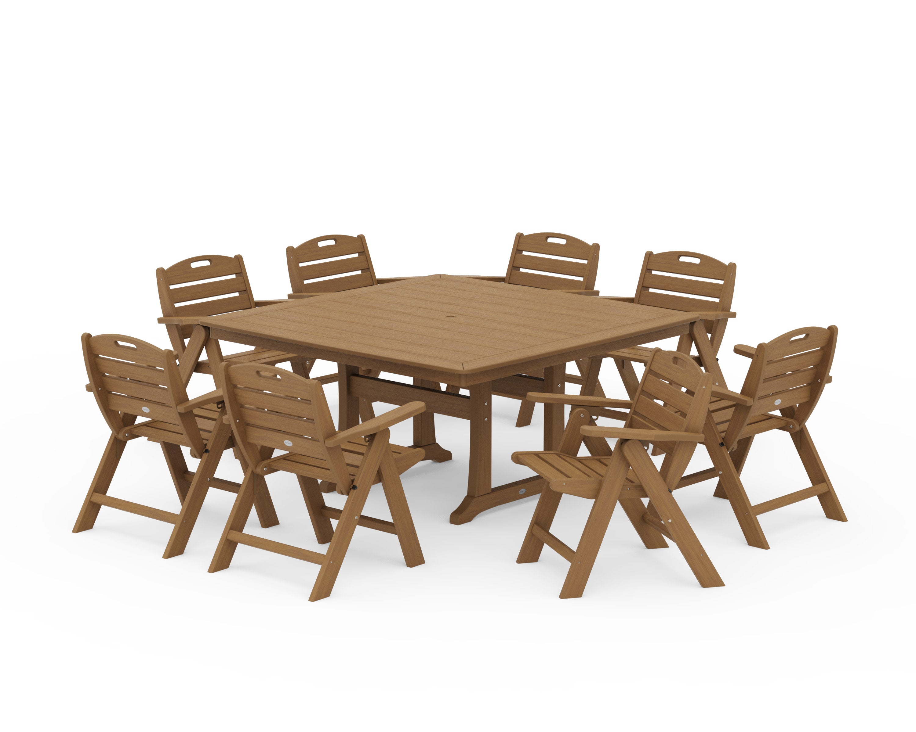 Nautical Lowback 9-Piece Square Dining Set with Trestle Legs in Natural