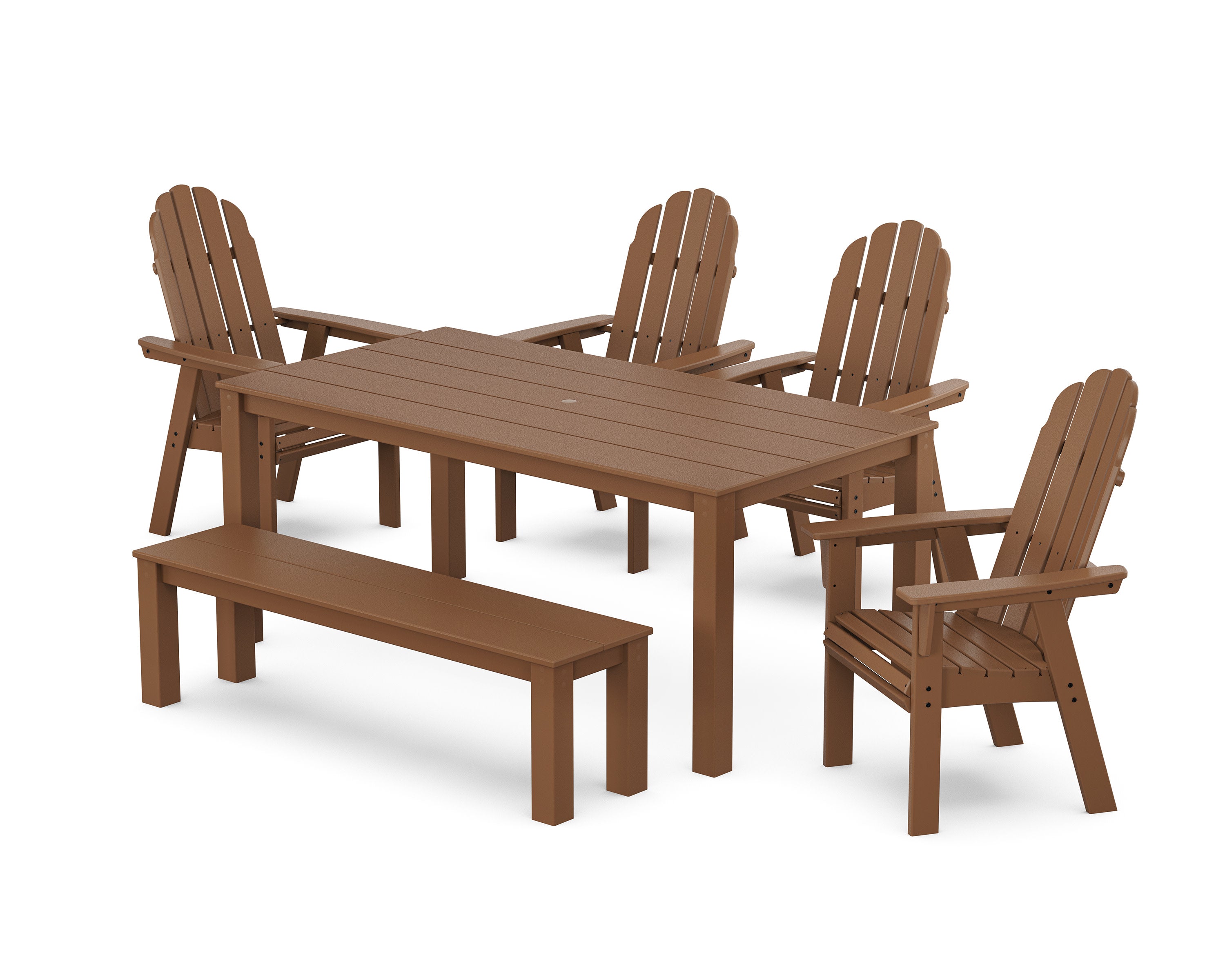 Vineyard Curveback Adirondack 6-Piece Parsons Dining Set with Bench in Teak