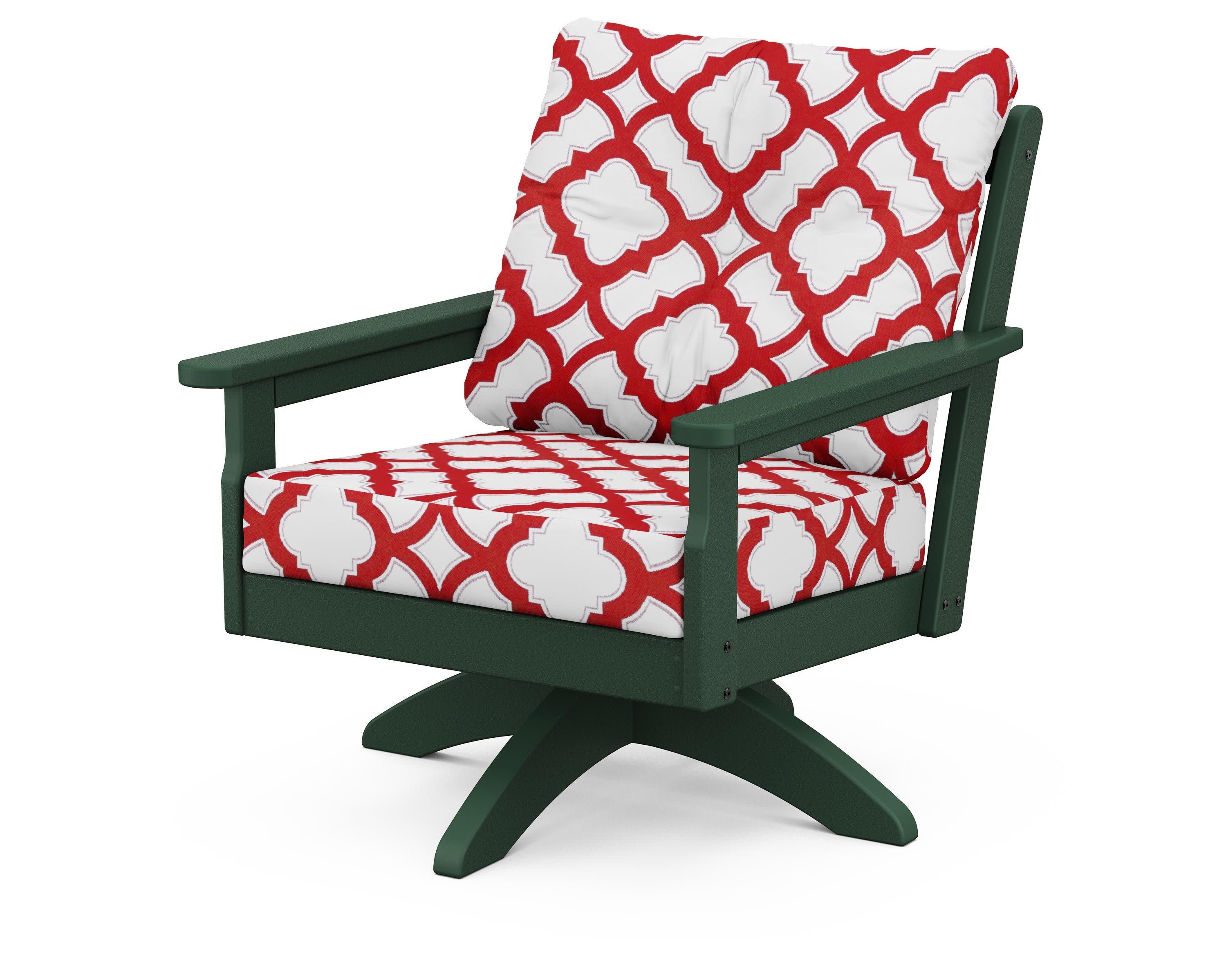 Vineyard Deep Seating Swivel Chair in Green / Trellis Crimson