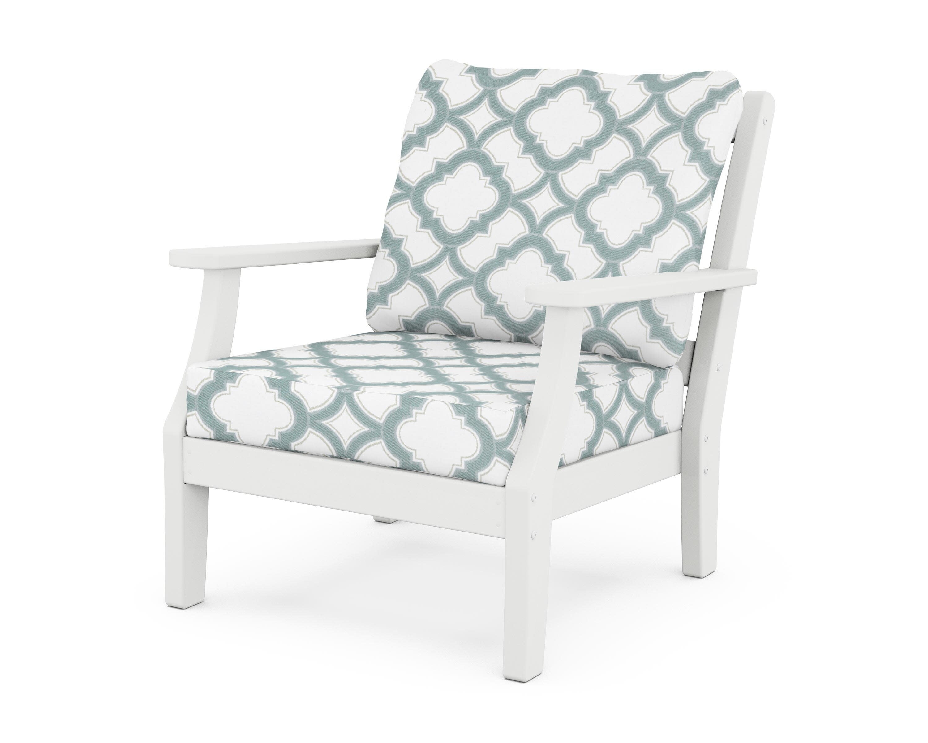 Chinoiserie Deep Seating Chair in White / Trellis Glacier Spa