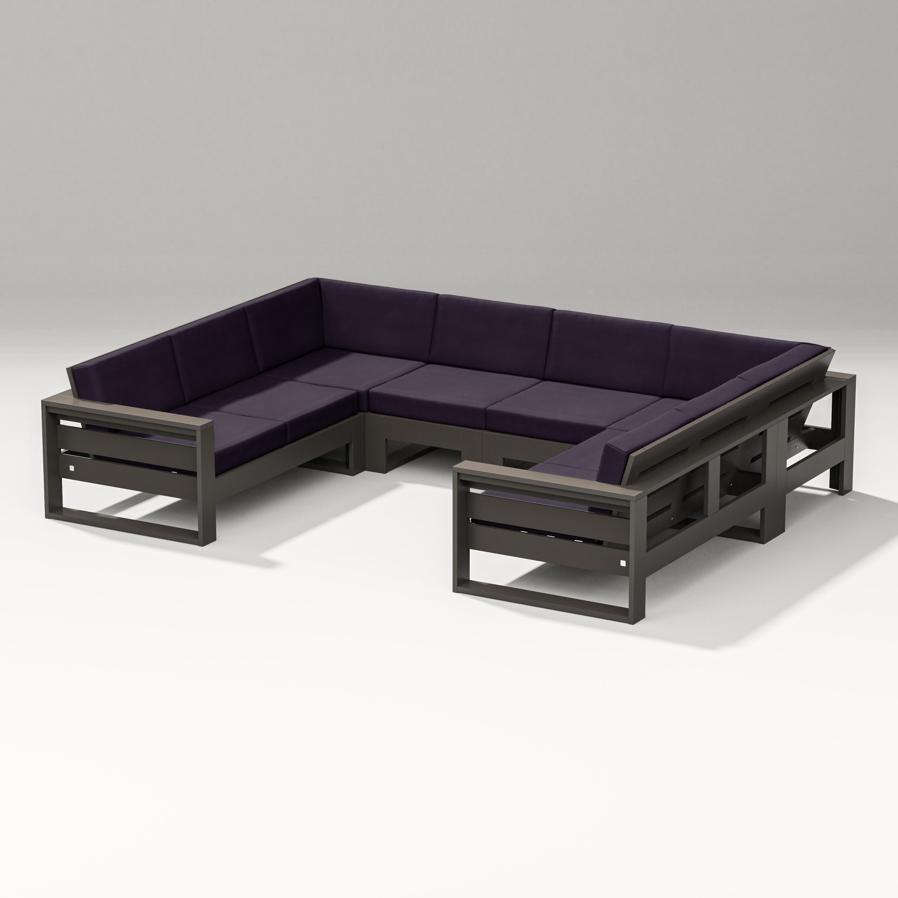 Latitude U-Shaped Sectional in Vintage Coffee / Navy Linen