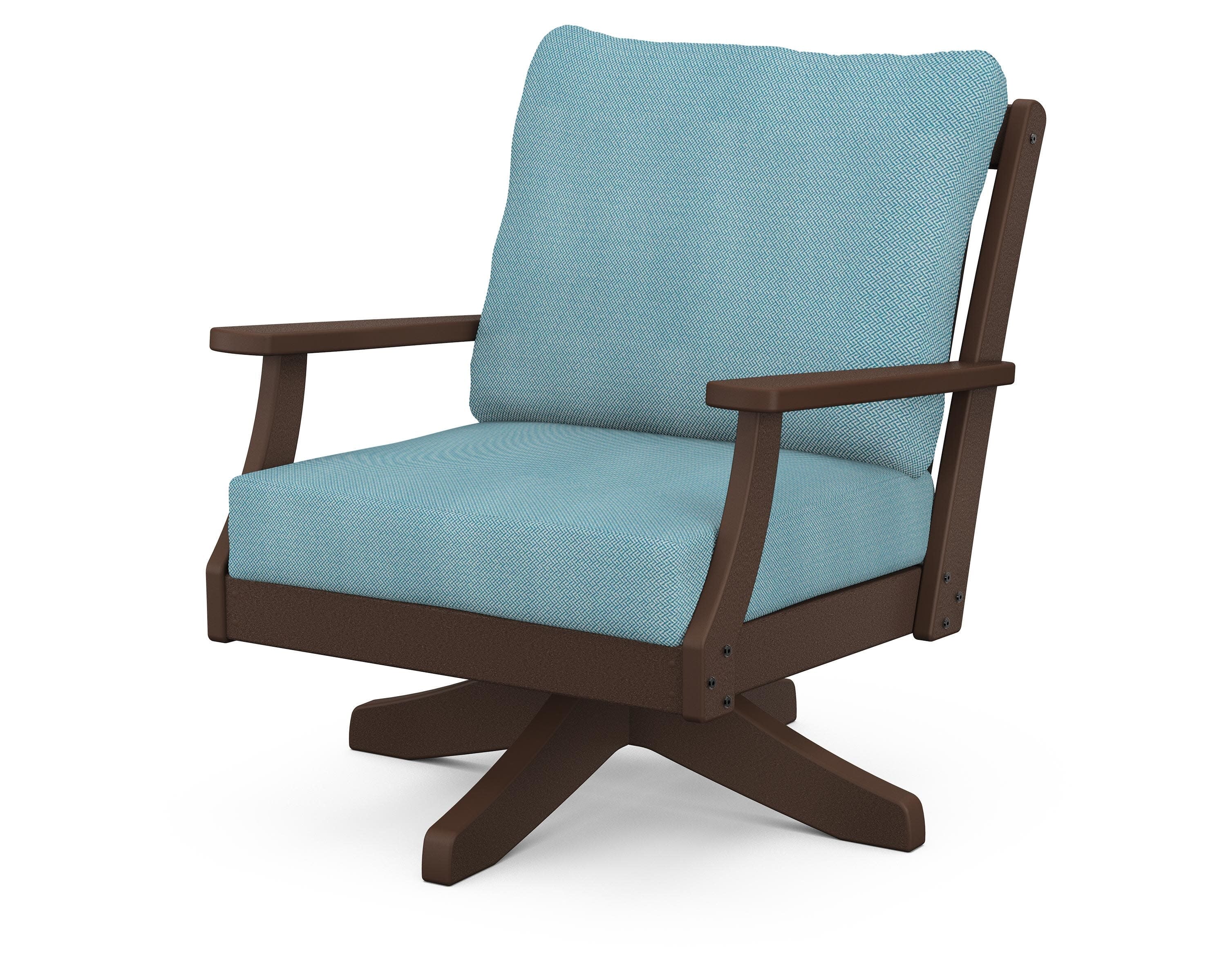 Braxton Deep Seating Swivel Chair in Mahogany / Lattice Sky Blue