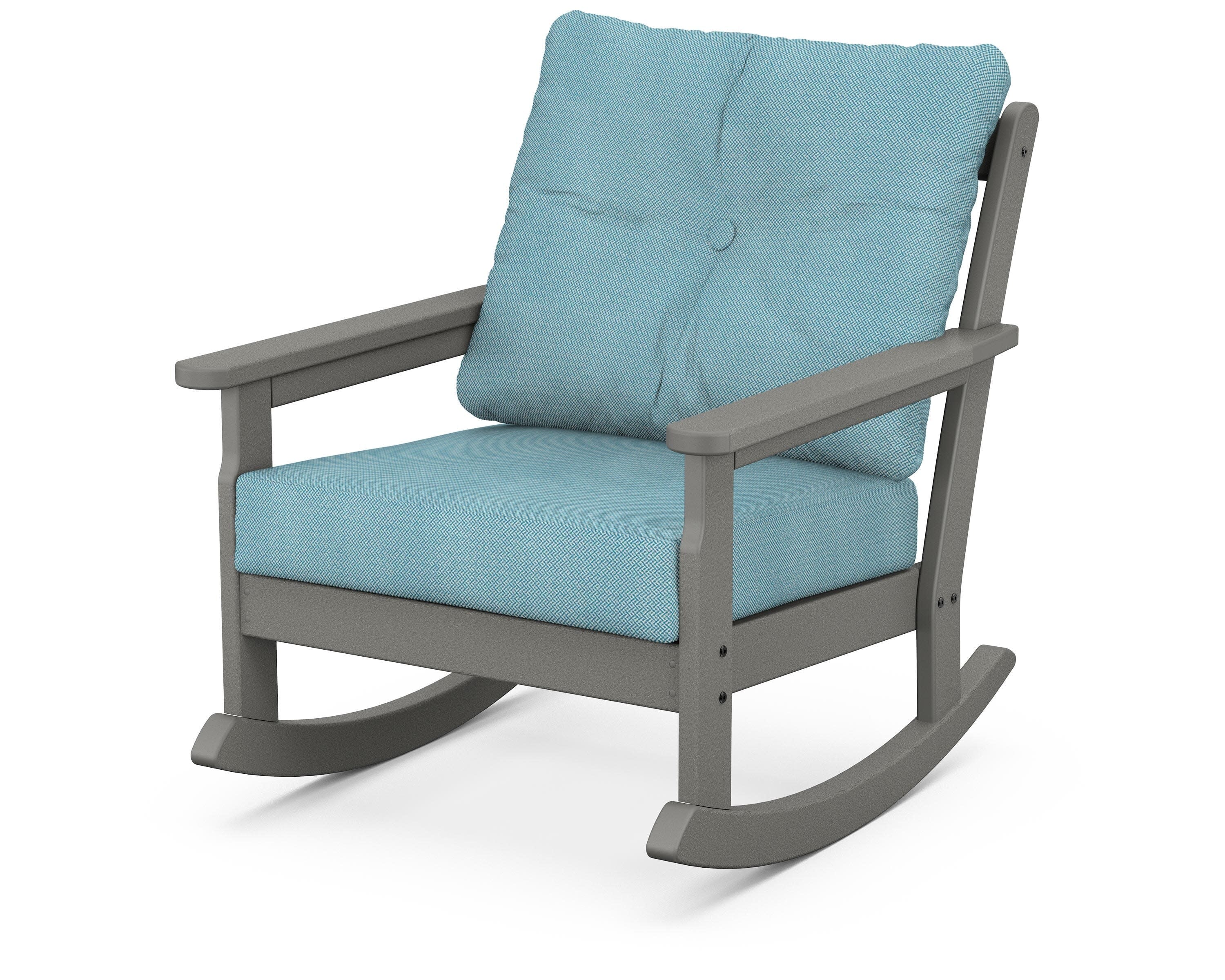 Vineyard Deep Seating Rocking Chair in Slate Grey / Lattice Sky Blue