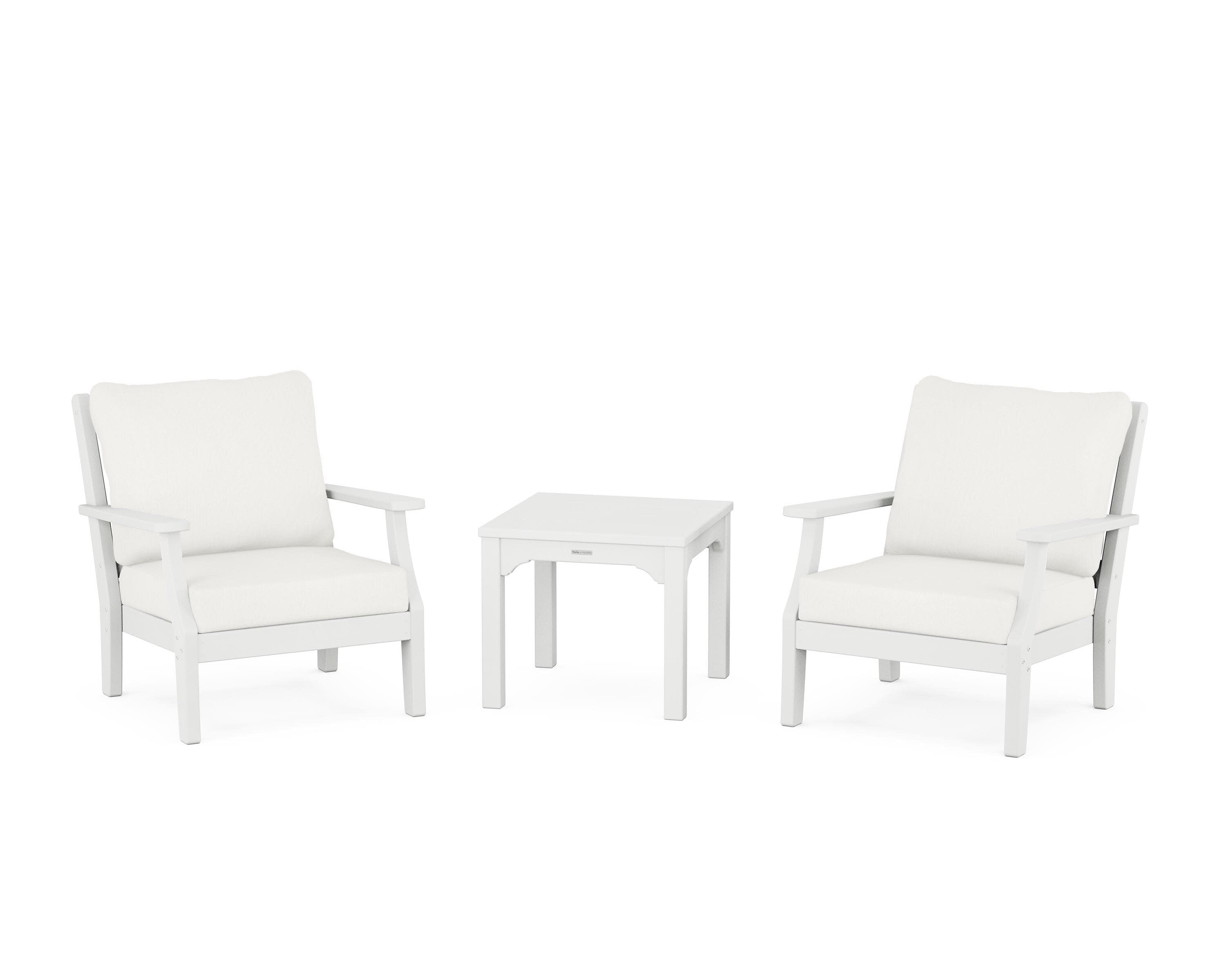 Chinoiserie 3-Piece Deep Seating Set in White / Natural Linen