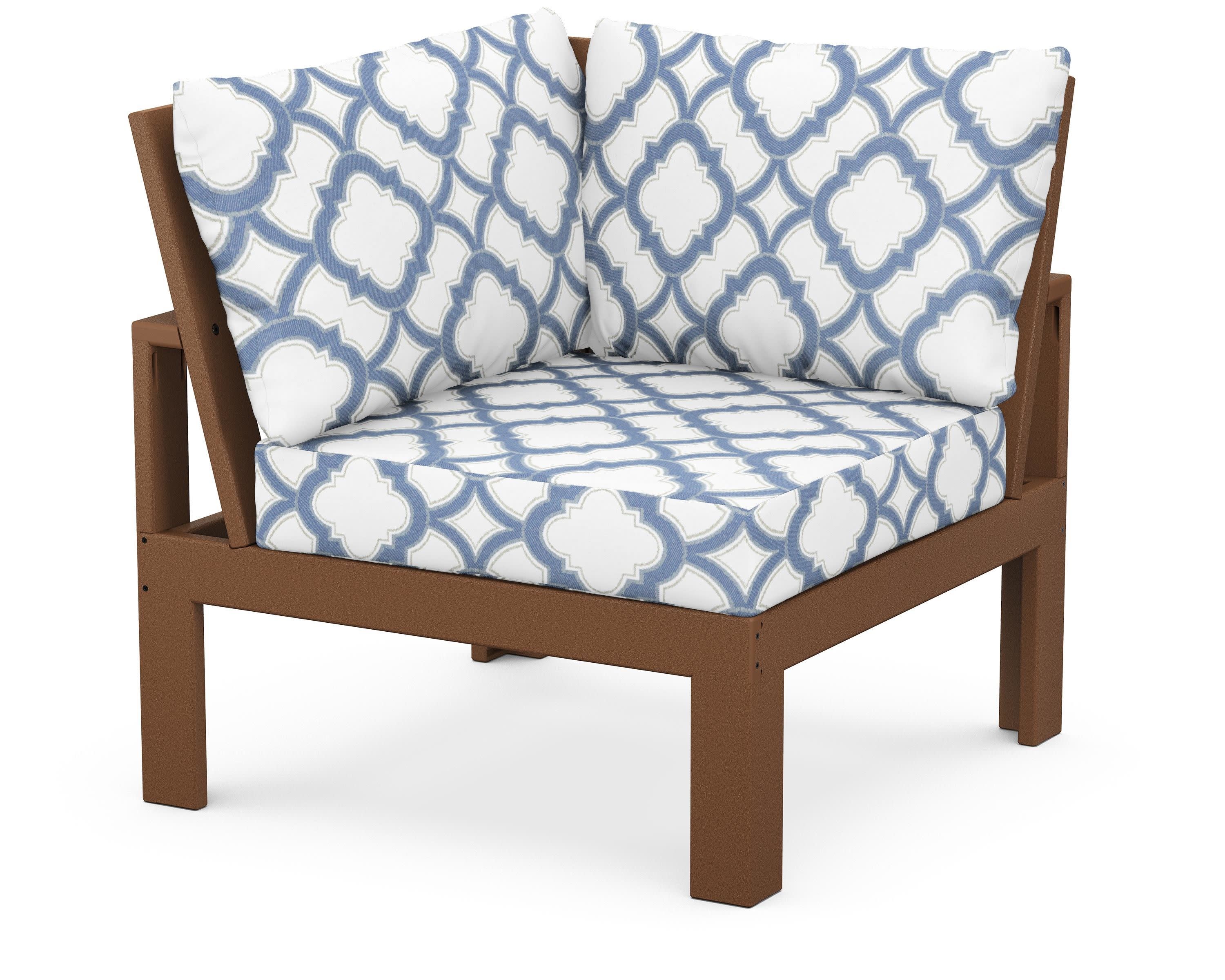 Modular Corner Chair in Teak / Trellis Sky Blue