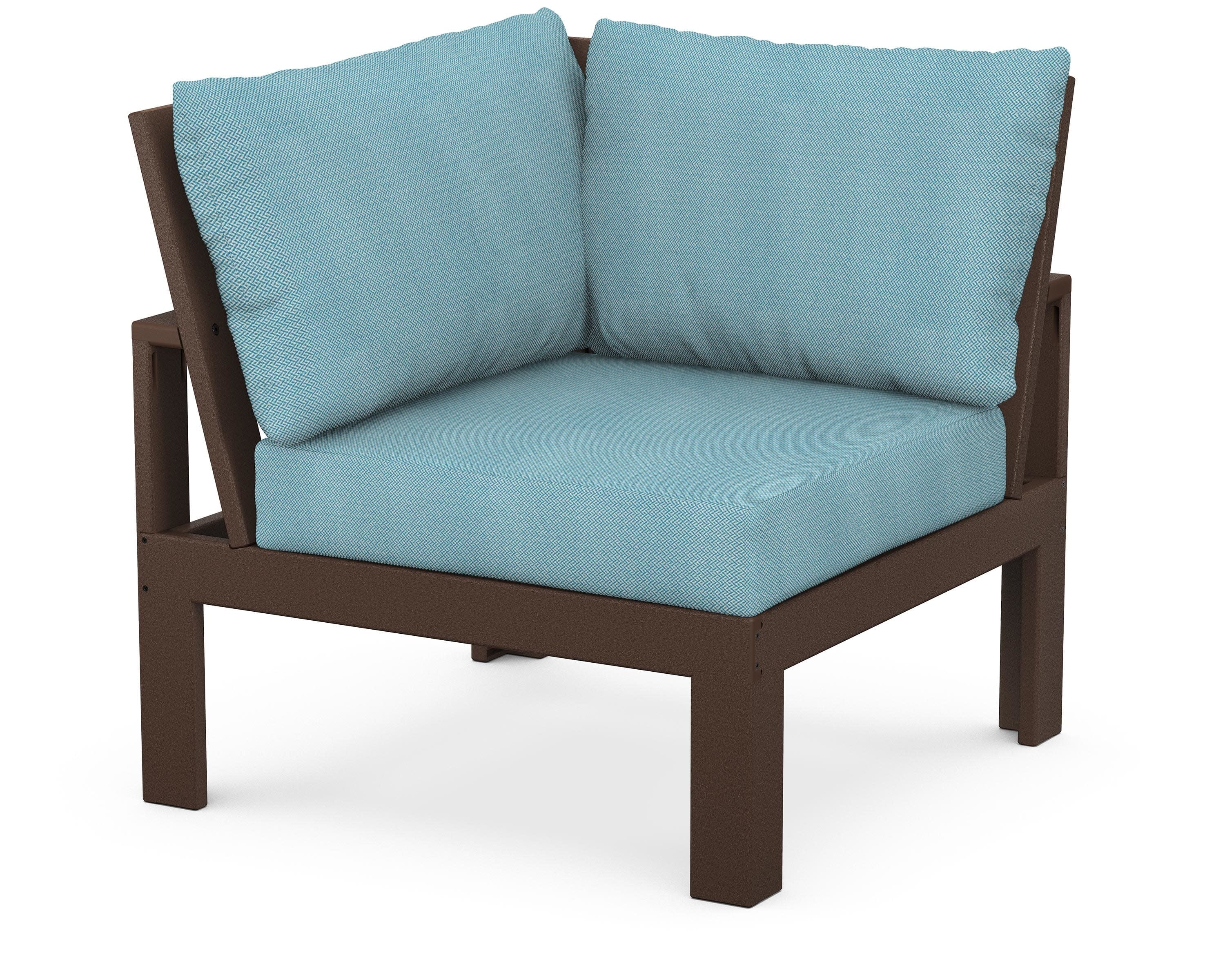 Modular Corner Chair in Mahogany / Lattice Sky Blue