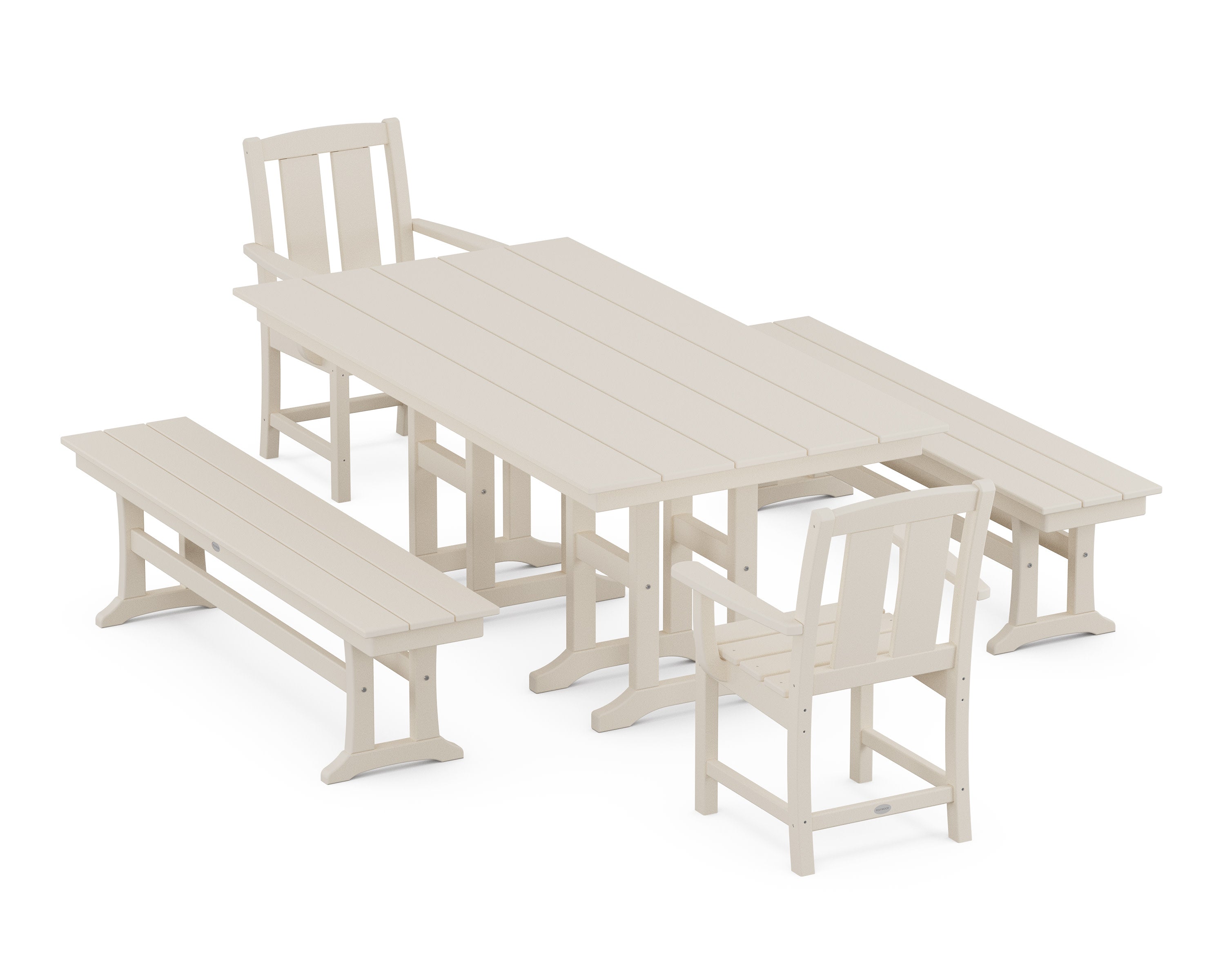 Mission 5-Piece Farmhouse Dining Set with Benches in Sand