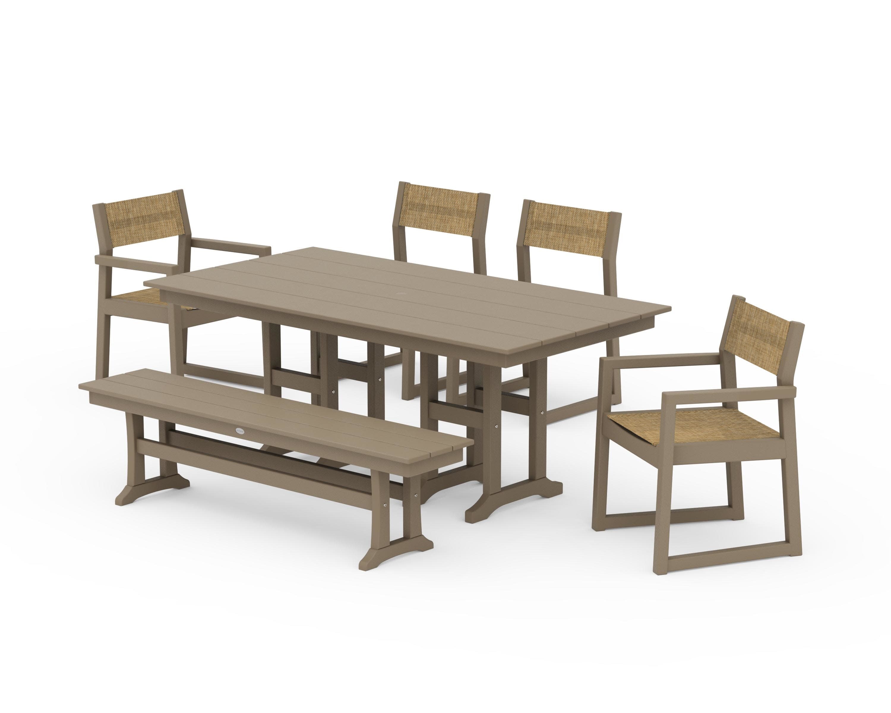 EDGE Sling 6-Piece Farmhouse Dining Set in Vintage Sahara / Burlap Sling