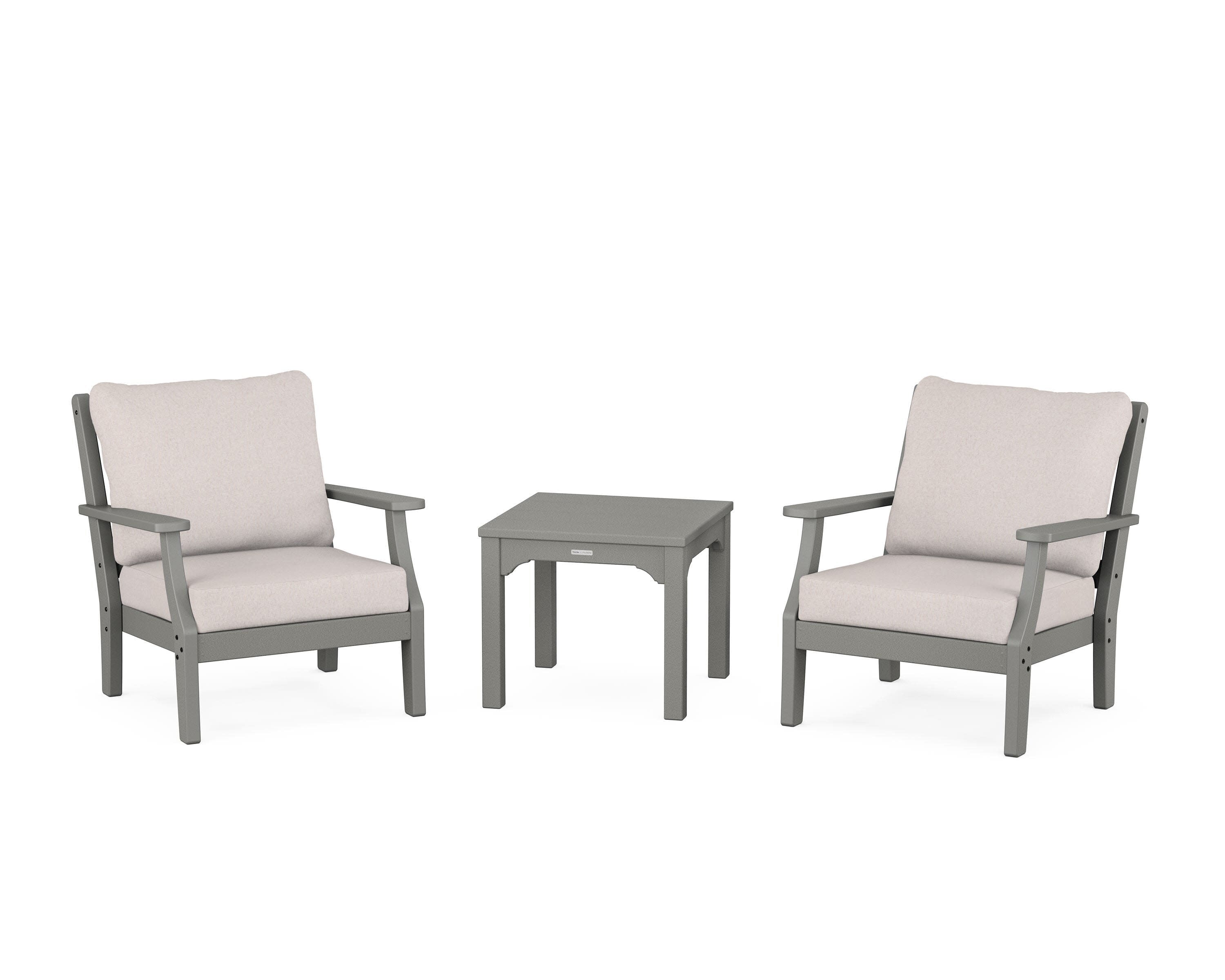 Chinoiserie 3-Piece Deep Seating Set in Slate Grey / Dune Burlap