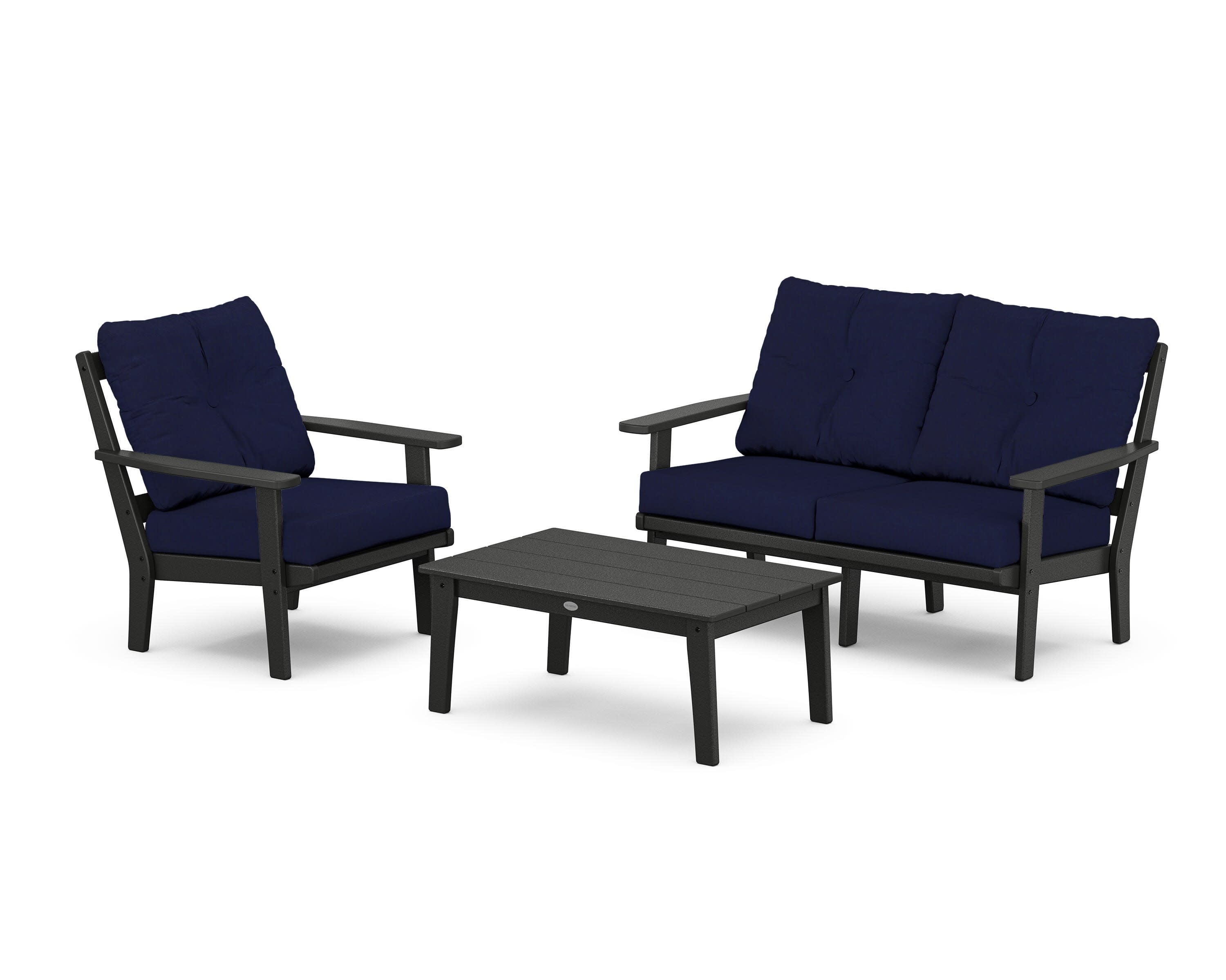 Oxford 3-Piece Deep Seating Set with Loveseat in Black / Navy