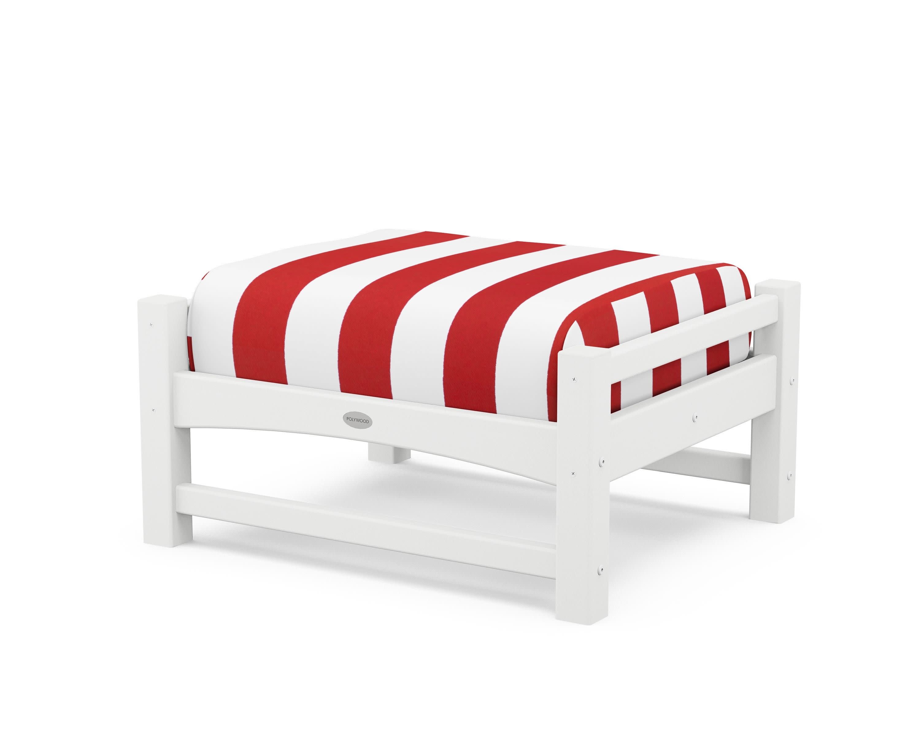 Club Ottoman in White / Cabana Stripe Crimson